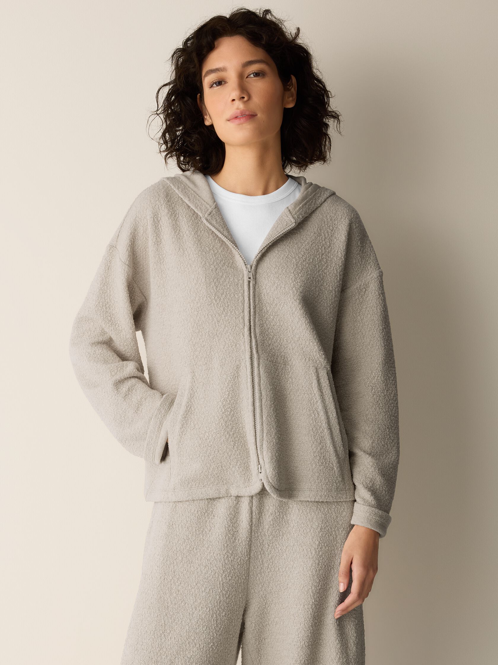 Organic Cotton Boucle Knit Hooded Jacket