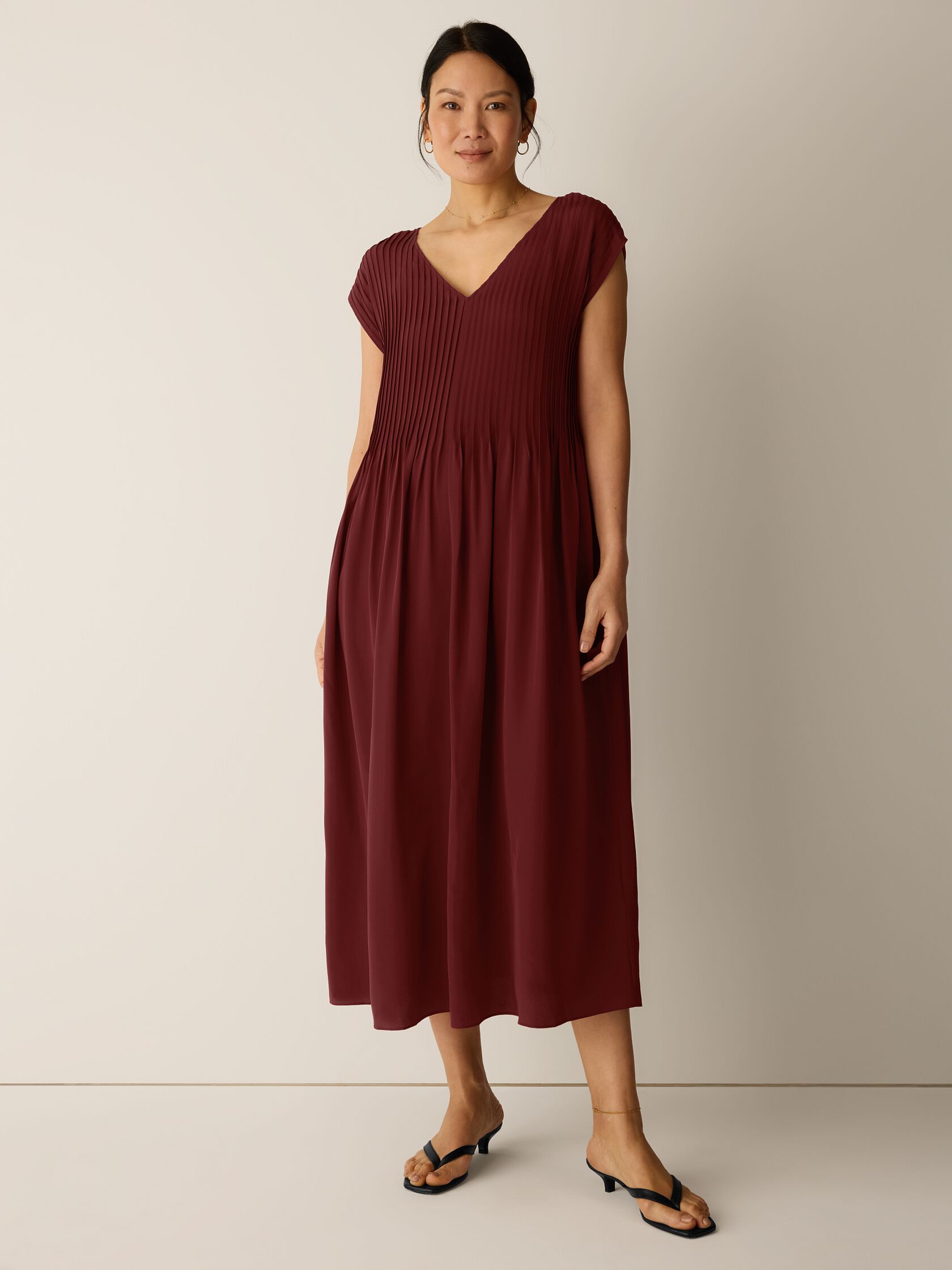 Silk Crepe de Chine V-Neck Dress