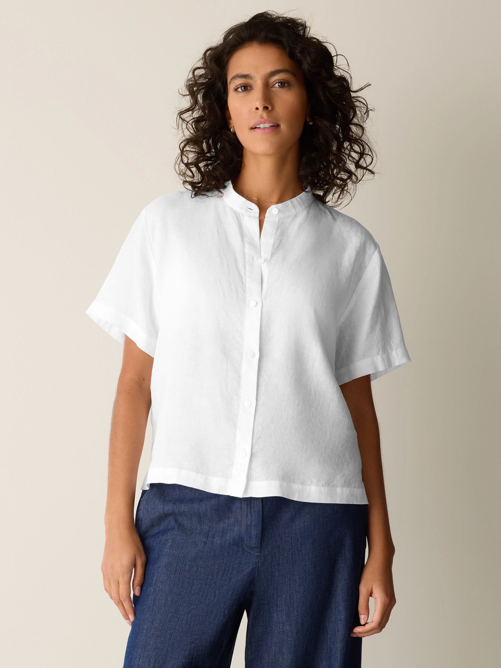 Organic Handkerchief Linen Band Collar Shirt