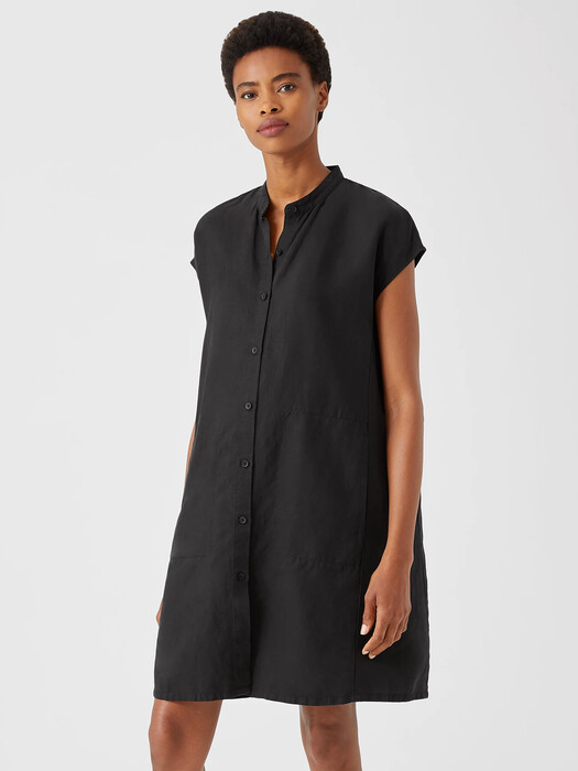 Linen Blend Mandarin Collar Shirtdress | EILEEN FISHER Linen Blend Mandarin Collar Shirtdress | EILEEN FISHER