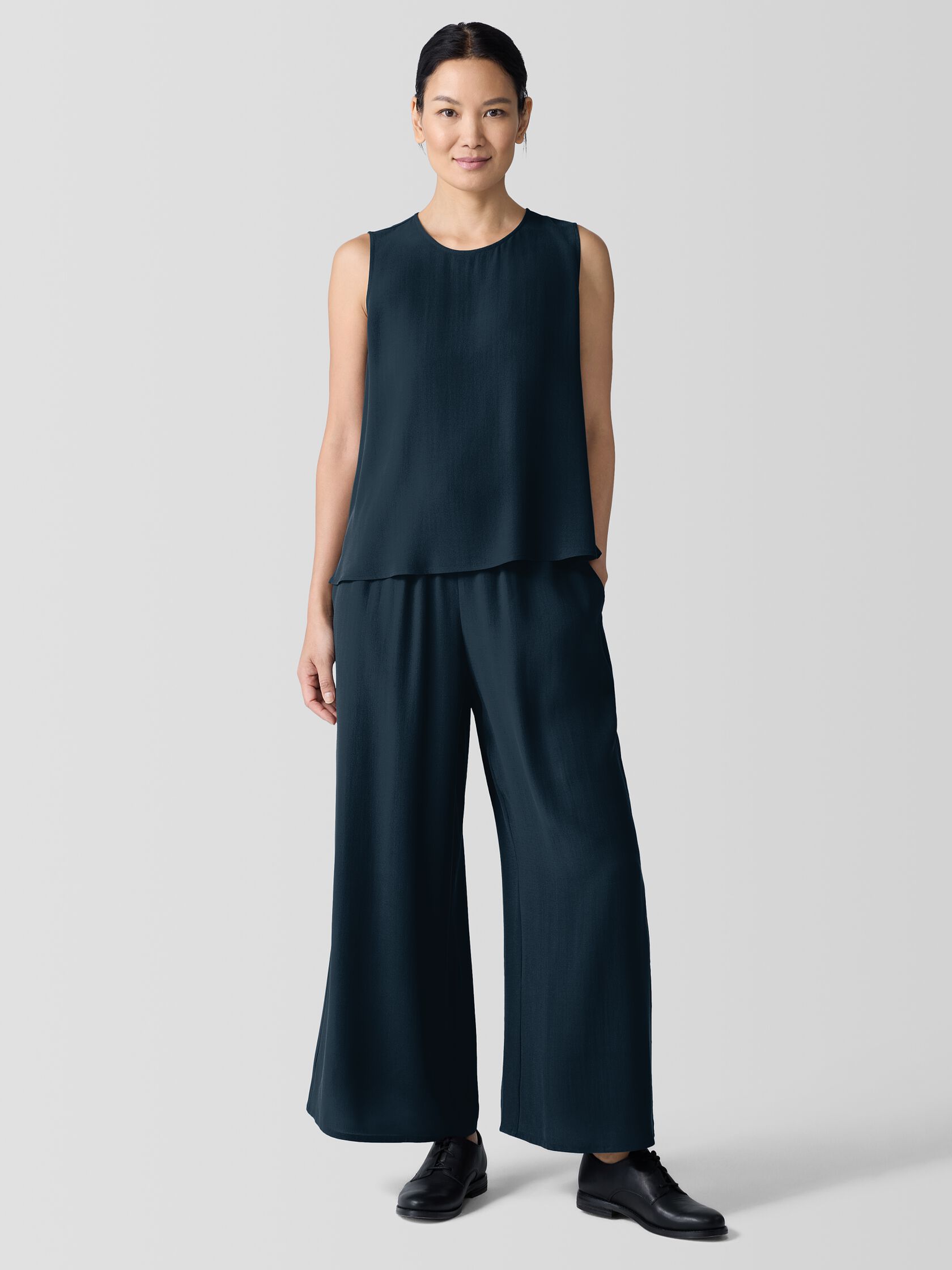 Silk Georgette Crepe Round Neck Tank