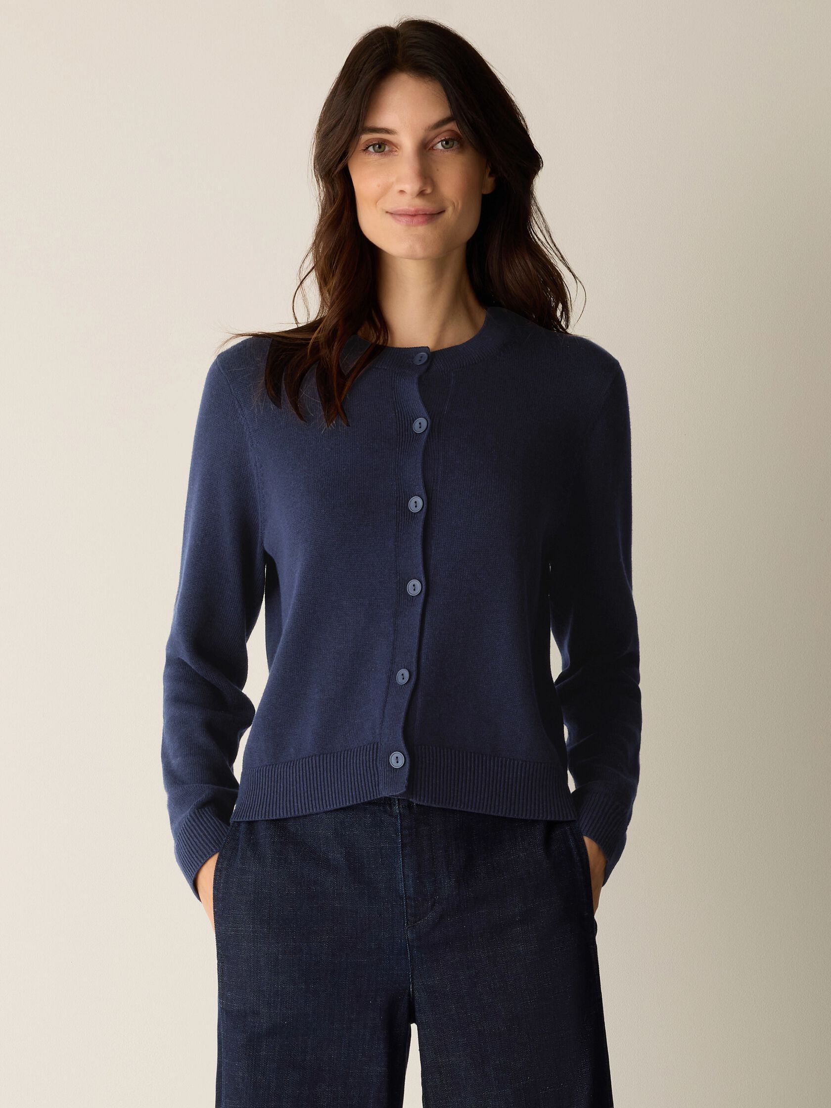 Peruvian Cotton Blend Crew Neck Cardigan