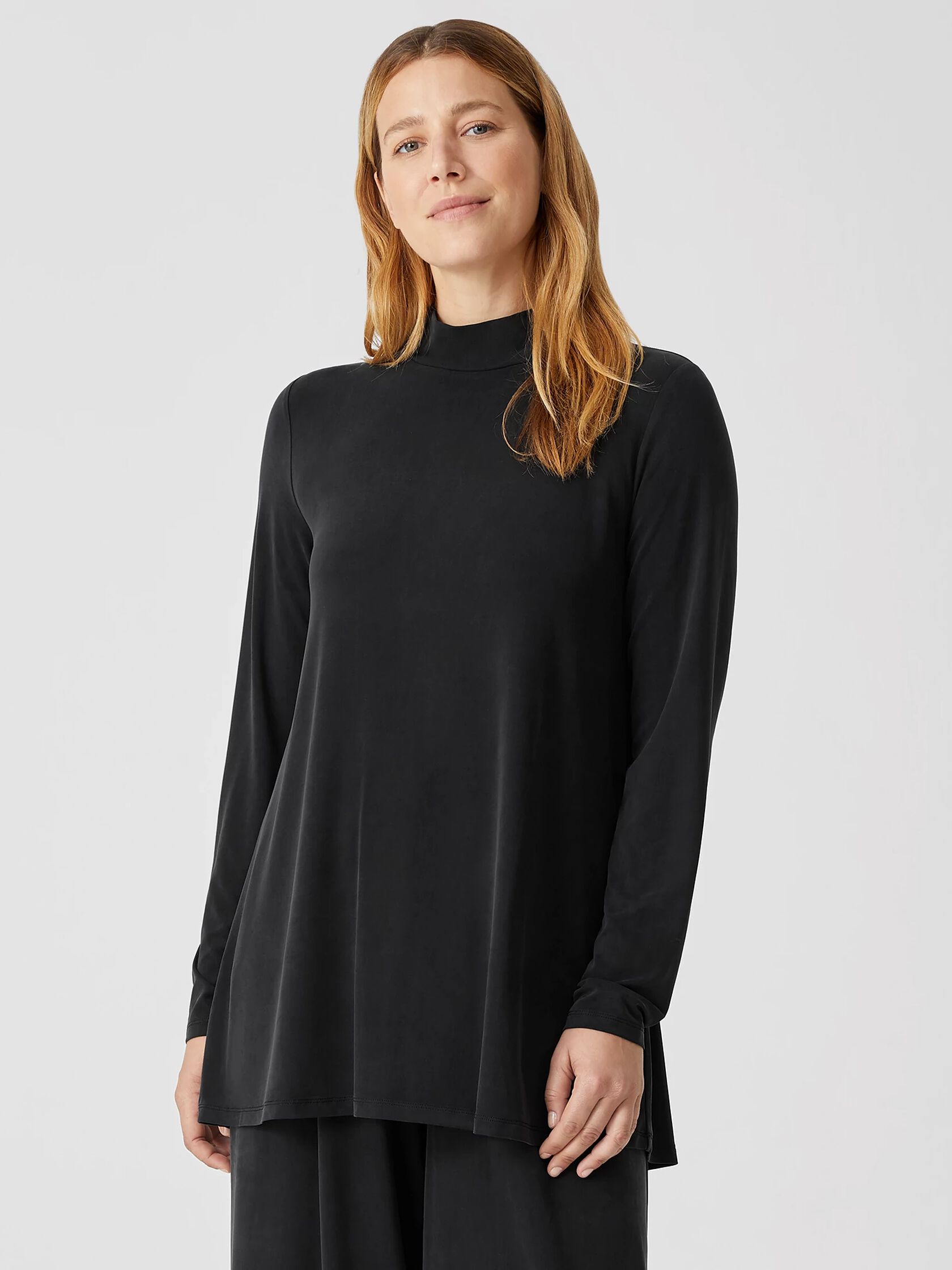 Sandwashed Cupro Knit Mock Neck Top