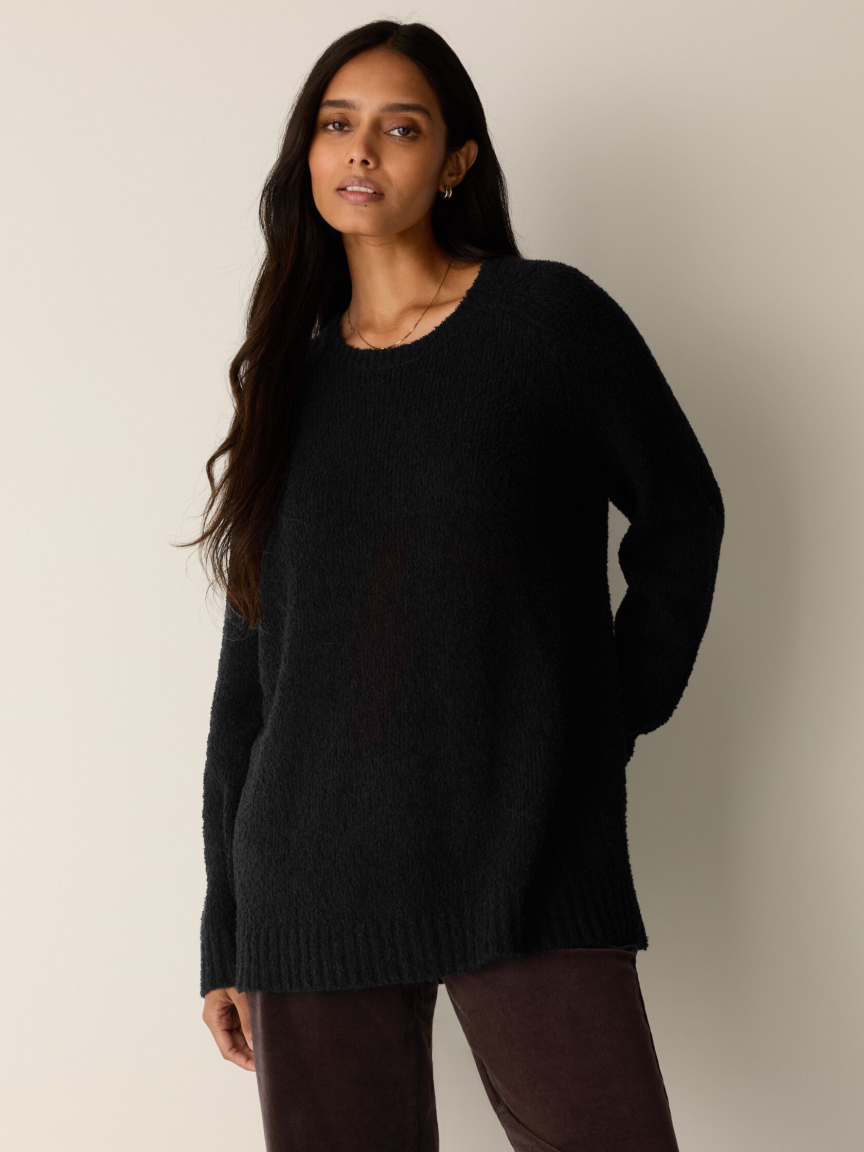 Organic Cotton Fluff Crew Neck Long Top