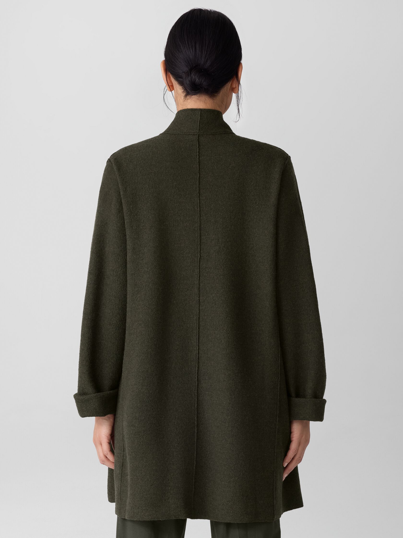 Lightweight Boiled Wool High Collar Jacket in Regenerative Wool