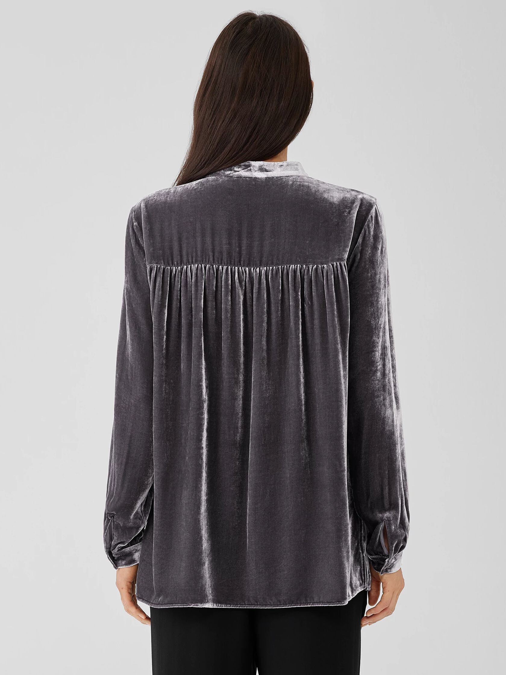 Velvet Band Collar Long Shirt