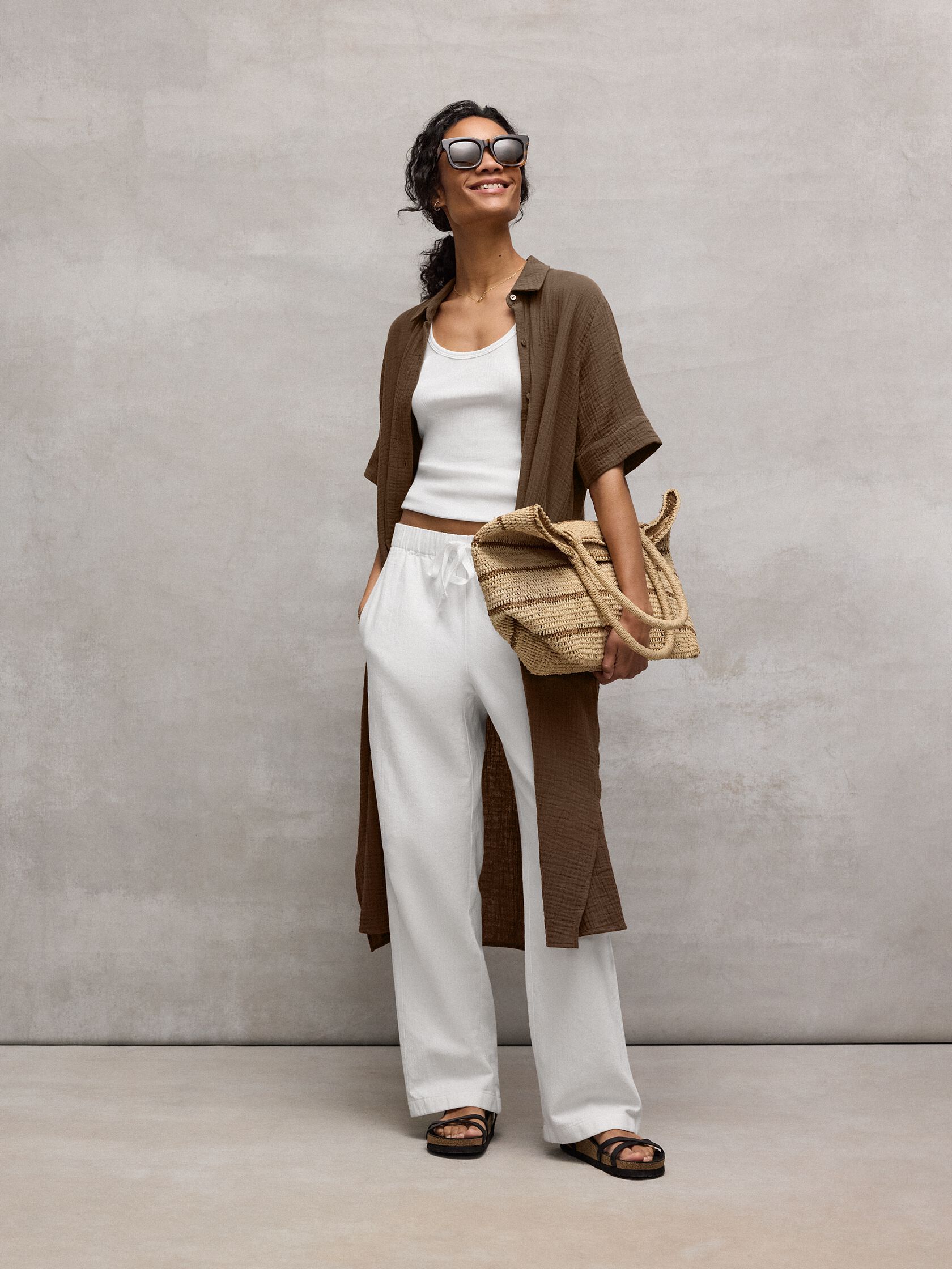 Slubby Organic Cotton Linen Full-Length Straight Pant