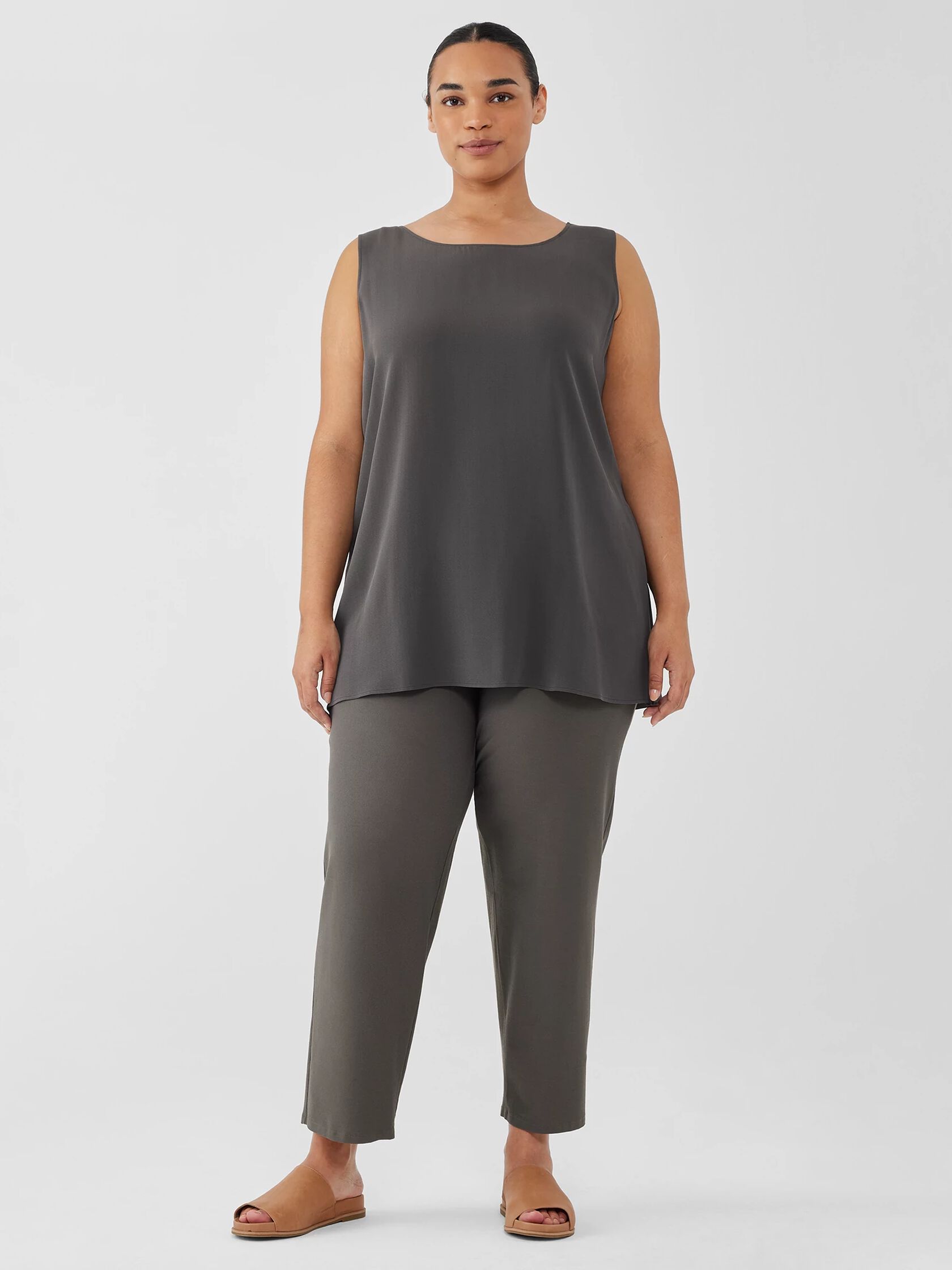 Silk Georgette Crepe Ballet Neck Long Tank