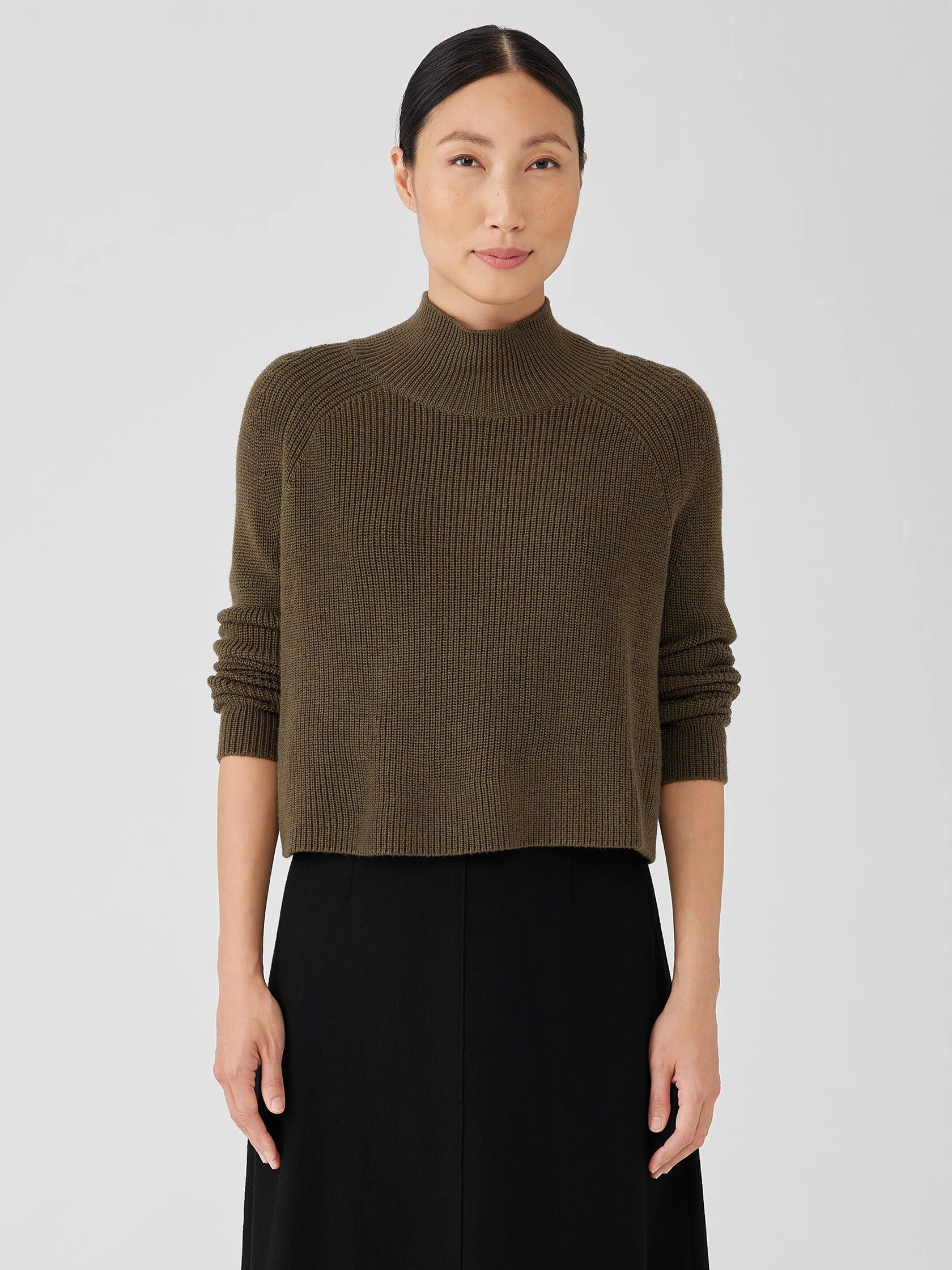 Merino Cropped Turtleneck Top in Regenerative Wool