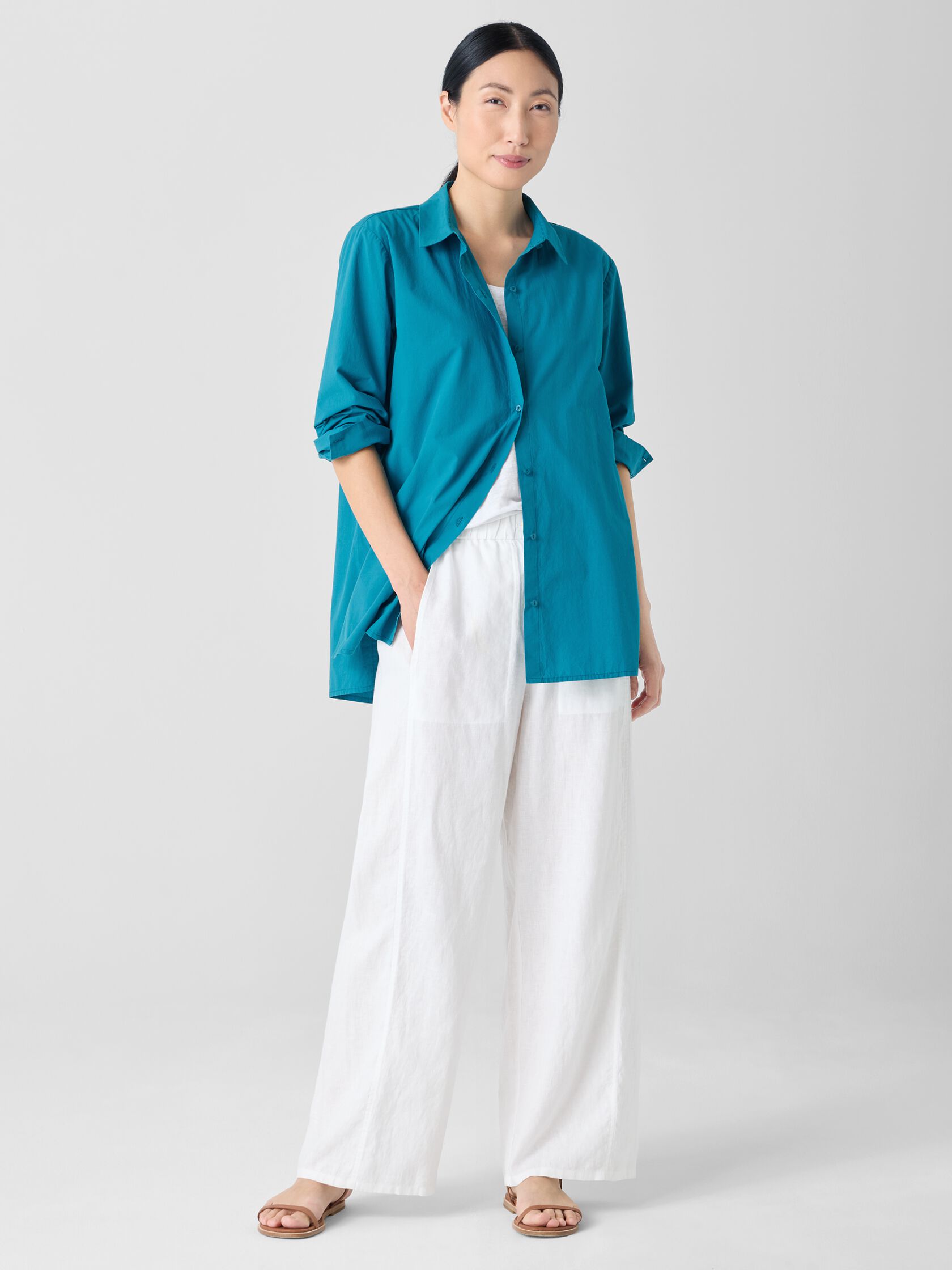 Washed Organic Cotton Poplin Classic Collar Shirt