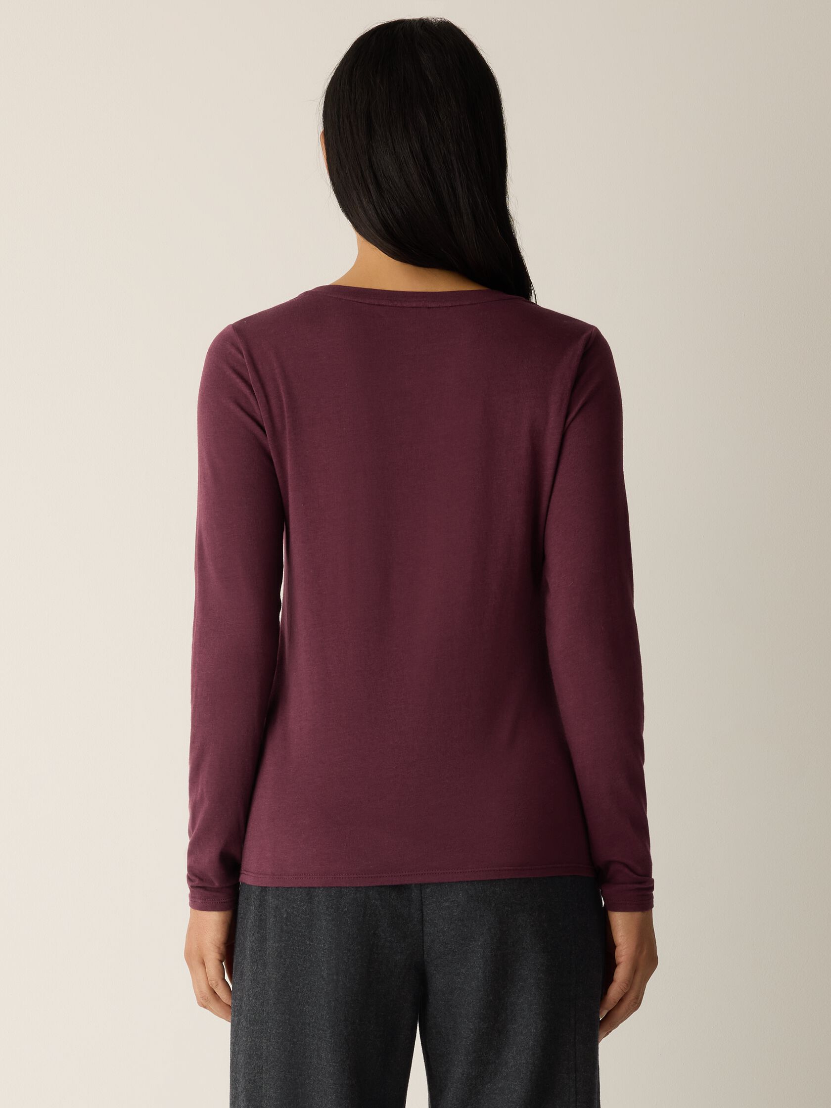 Sheer Cotton Blend Knit Round Neck Tee