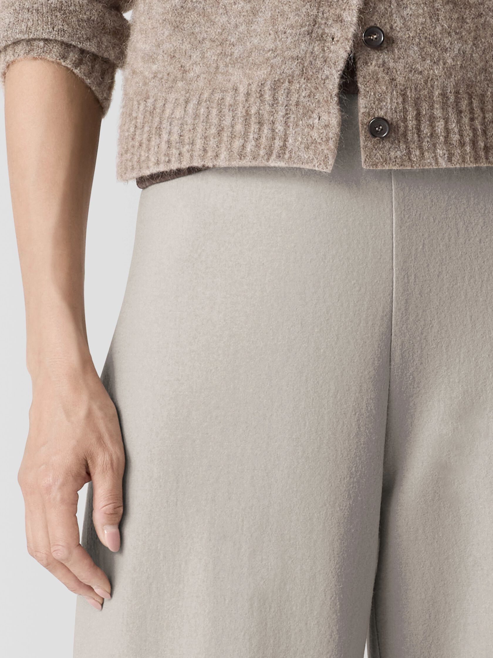 Felted Wool Jersey Wide-Leg Long Pant in Regenerative Wool