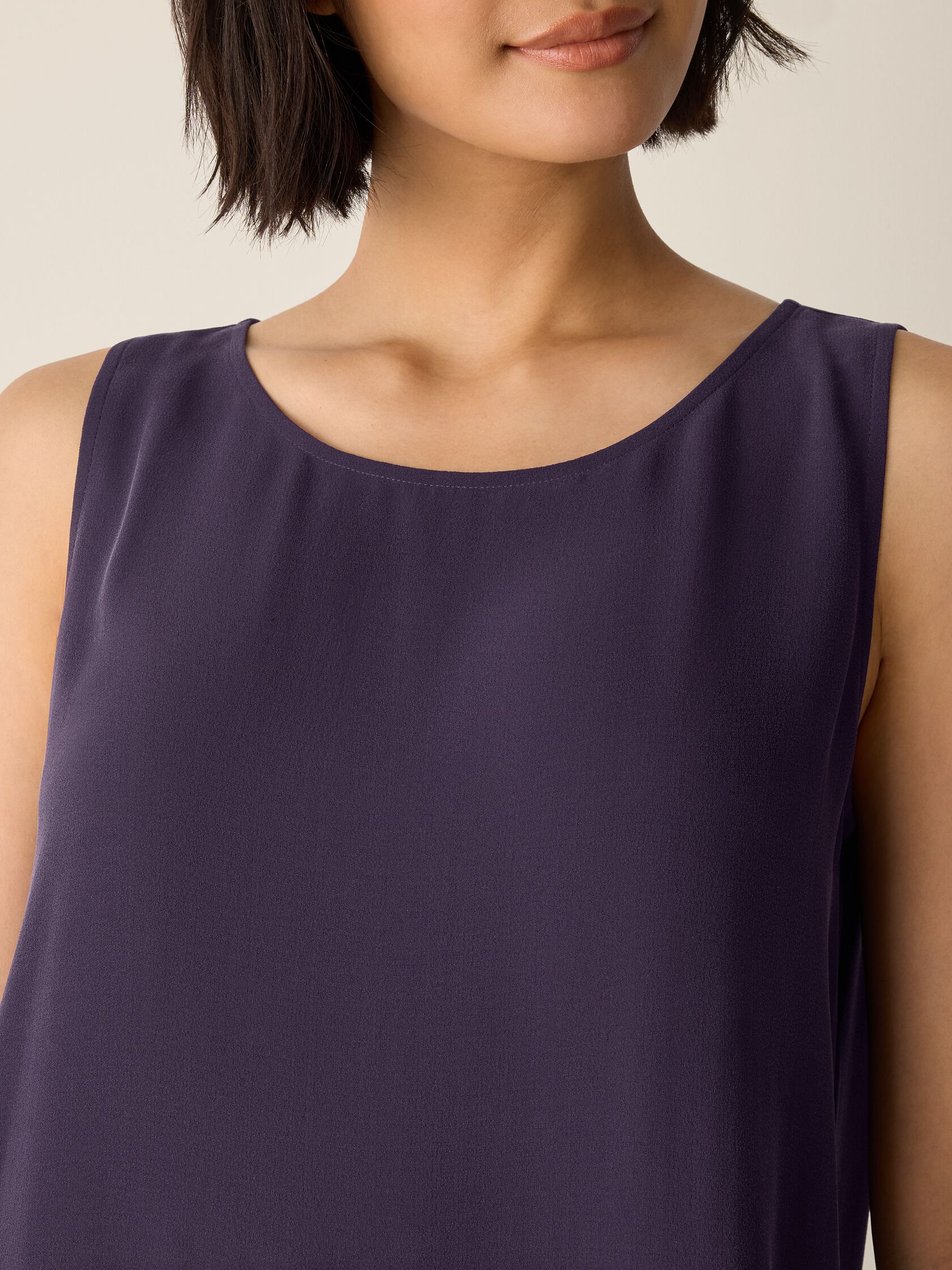 Silk Georgette Crepe Ballet Neck Long Tank