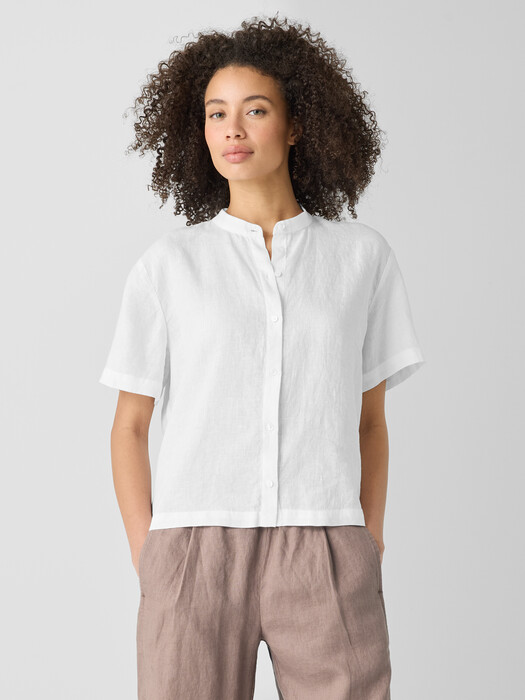 Organic Handkerchief Linen Band Collar Shirt