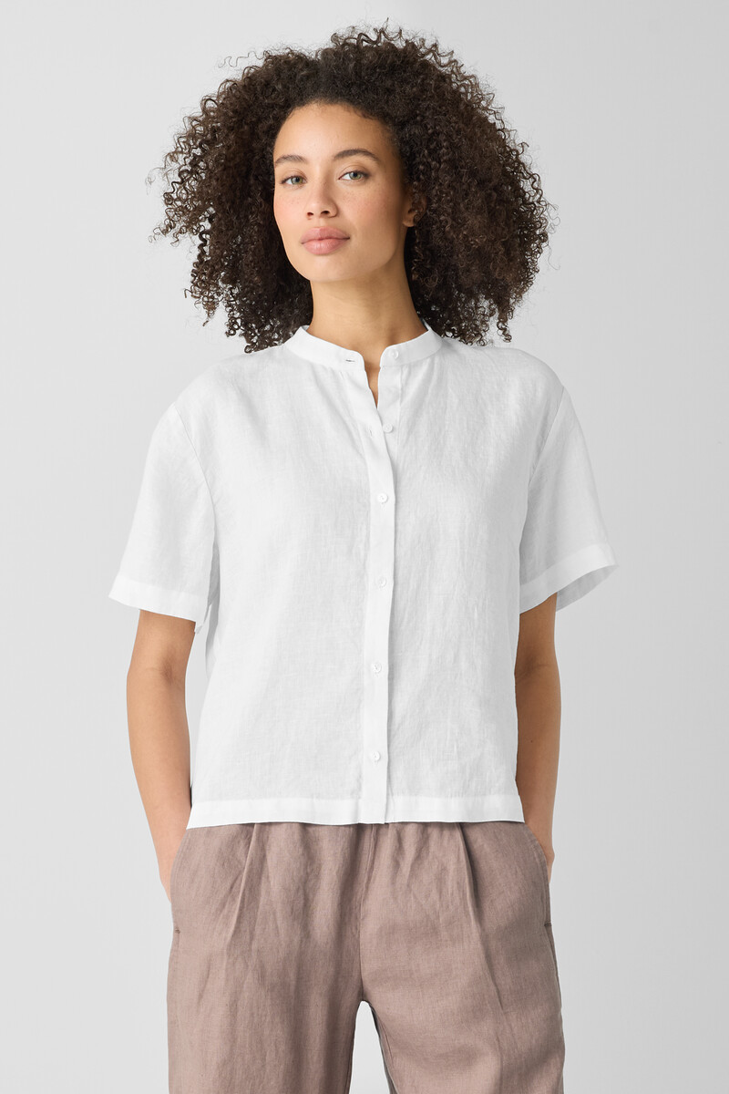 Organic Handkerchief Linen Band Collar Shirt Organic Handkerchief Linen Band Collar Shirt