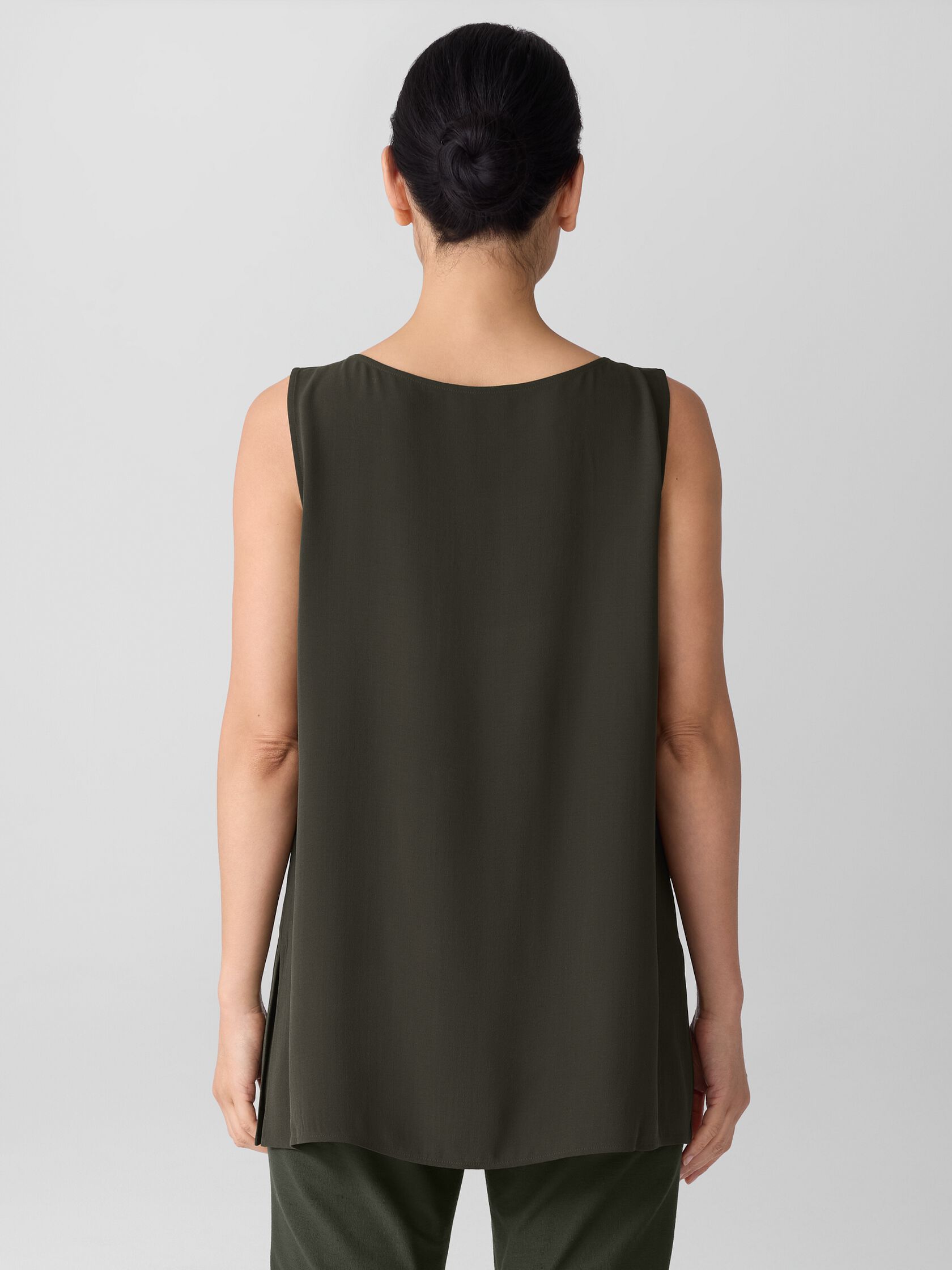 Silk Georgette Crepe Ballet Neck Long Tank