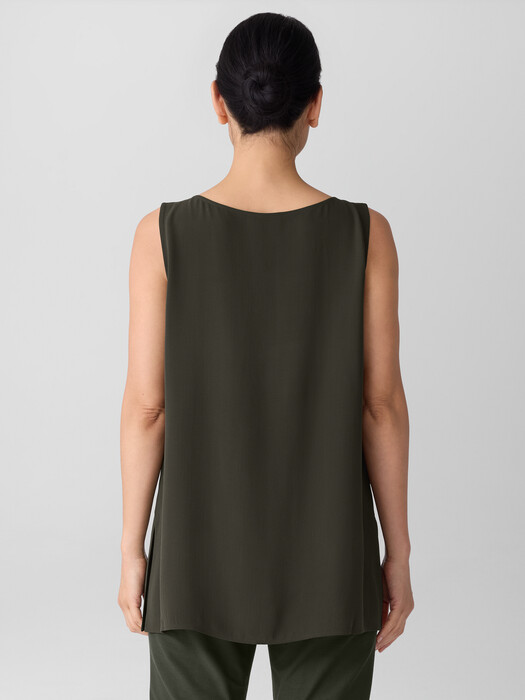 Silk Georgette Crepe Ballet Neck Long Tank