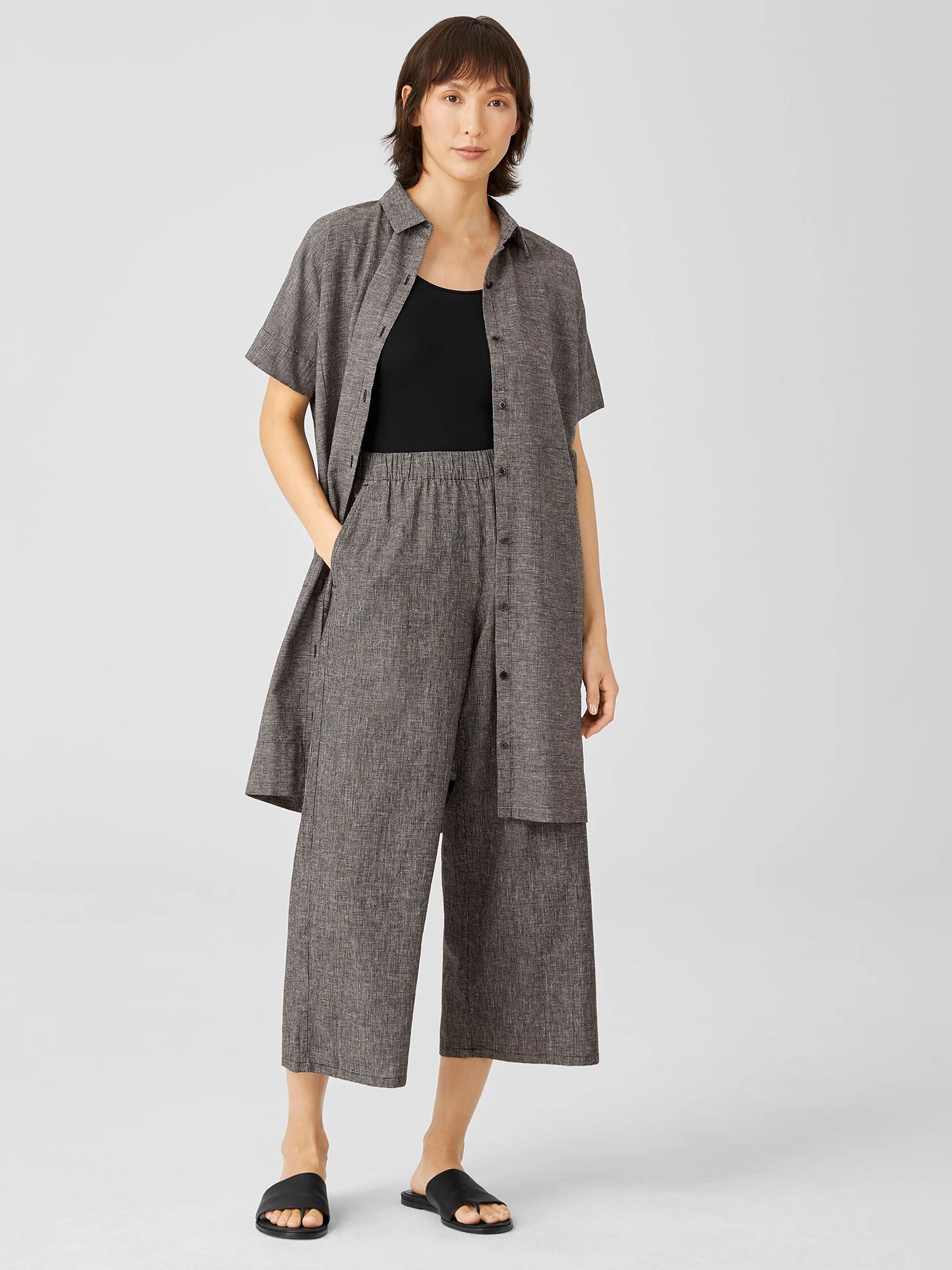 Hemp Organic Cotton Grid Wide-Leg Pant | EILEEN FISHER