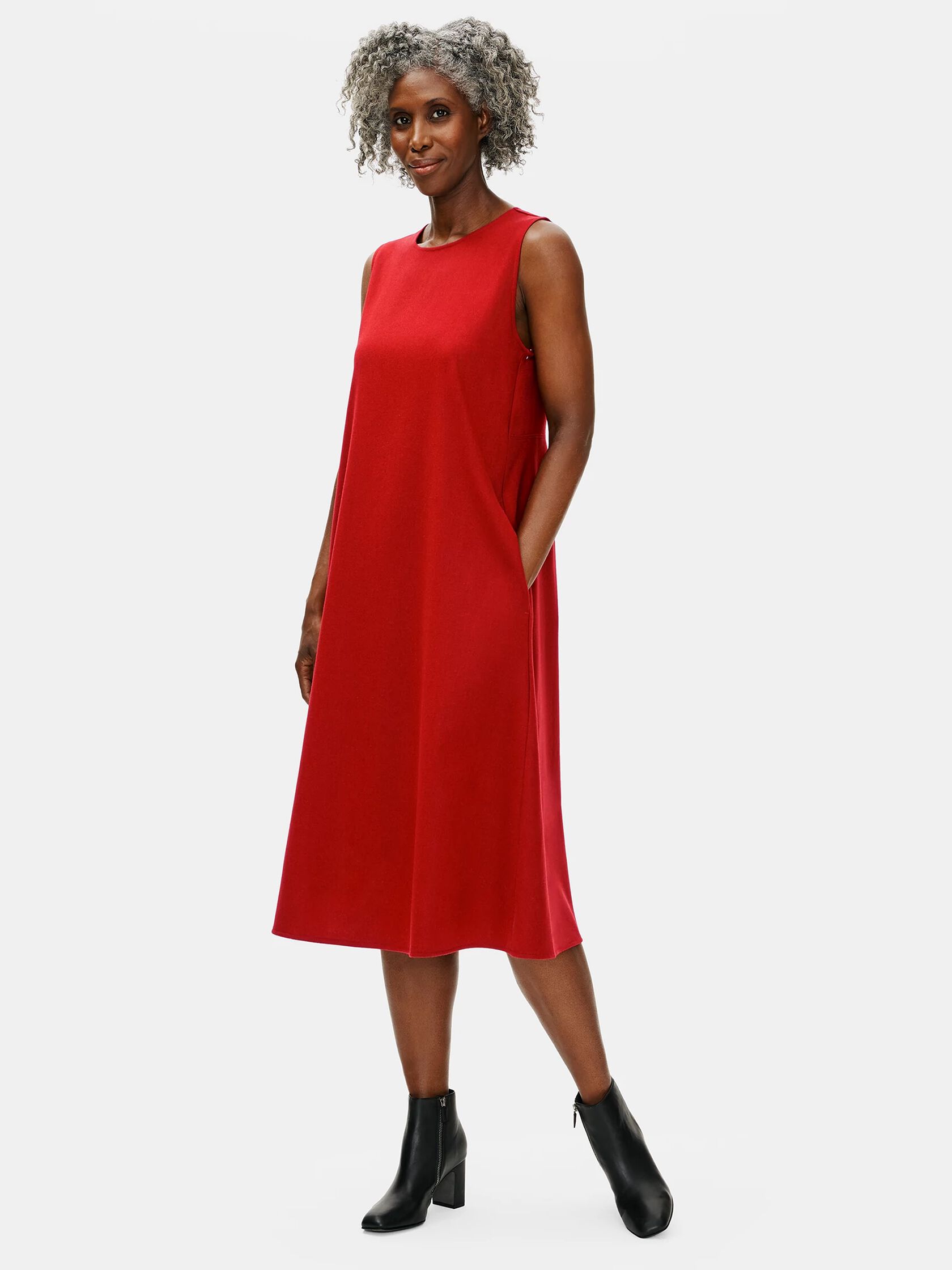 Soft Wool Flannel Crew Neck Dress