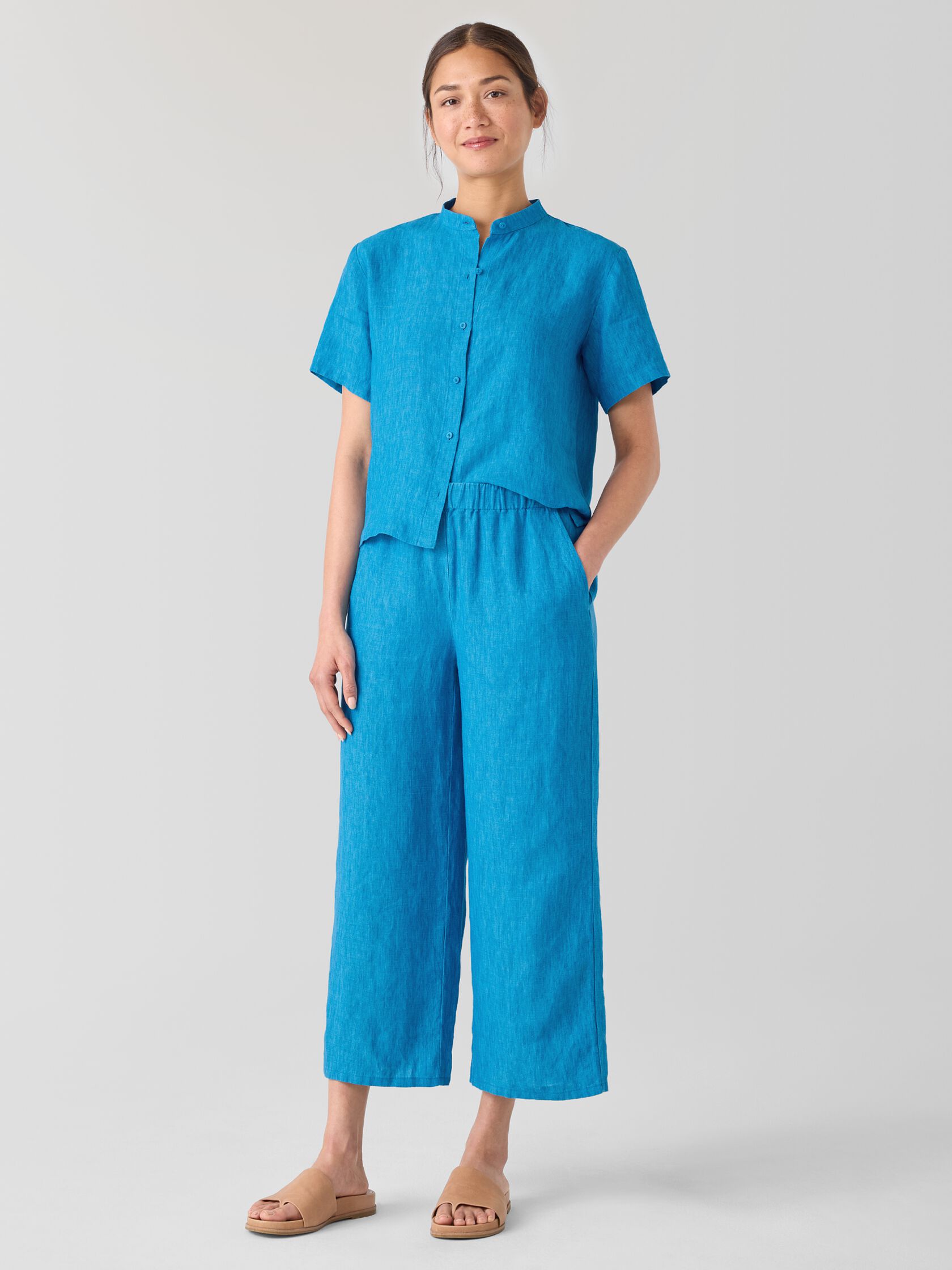Washed Organic Linen D&eacute;lav&eacute; Wide-Leg Pant