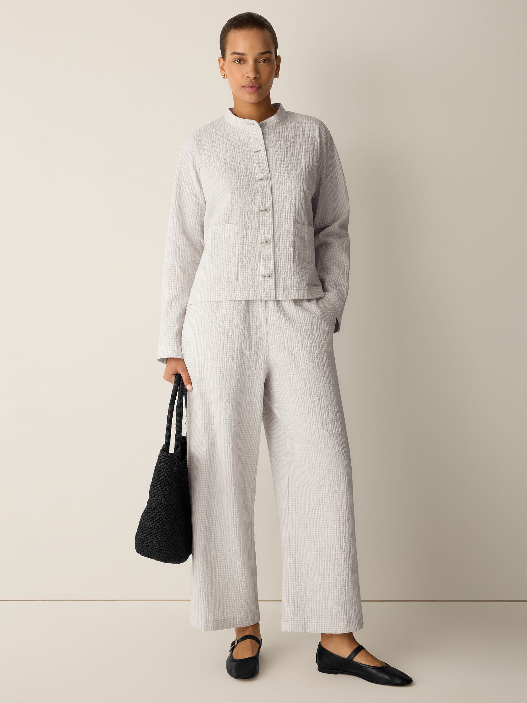 Organic Cotton Pucker Check Shirt Jacket