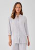 Striped Organic Linen Crinkle Mandarin Collar Shirt