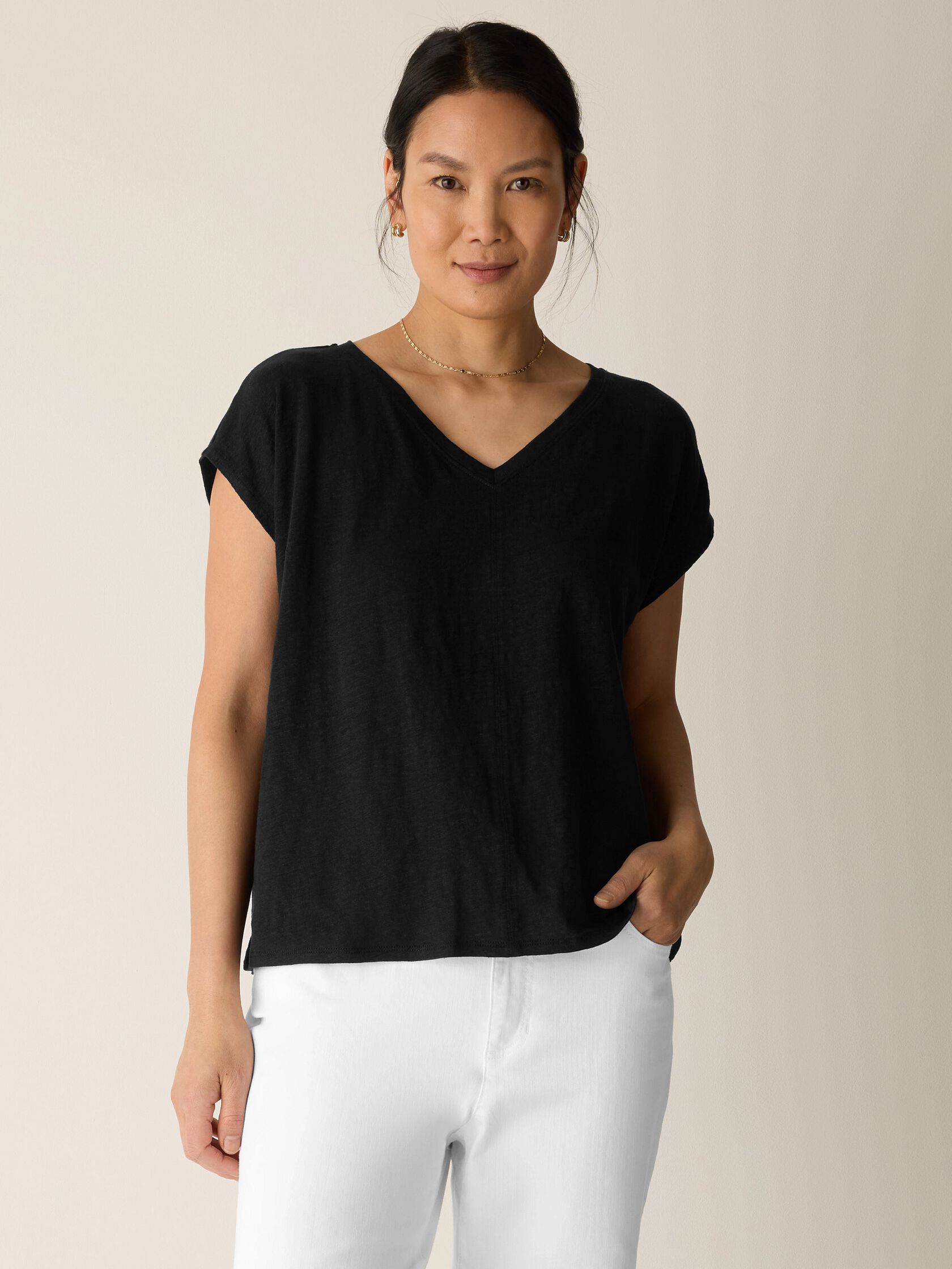 Organic Linen Jersey V-Neck Tee