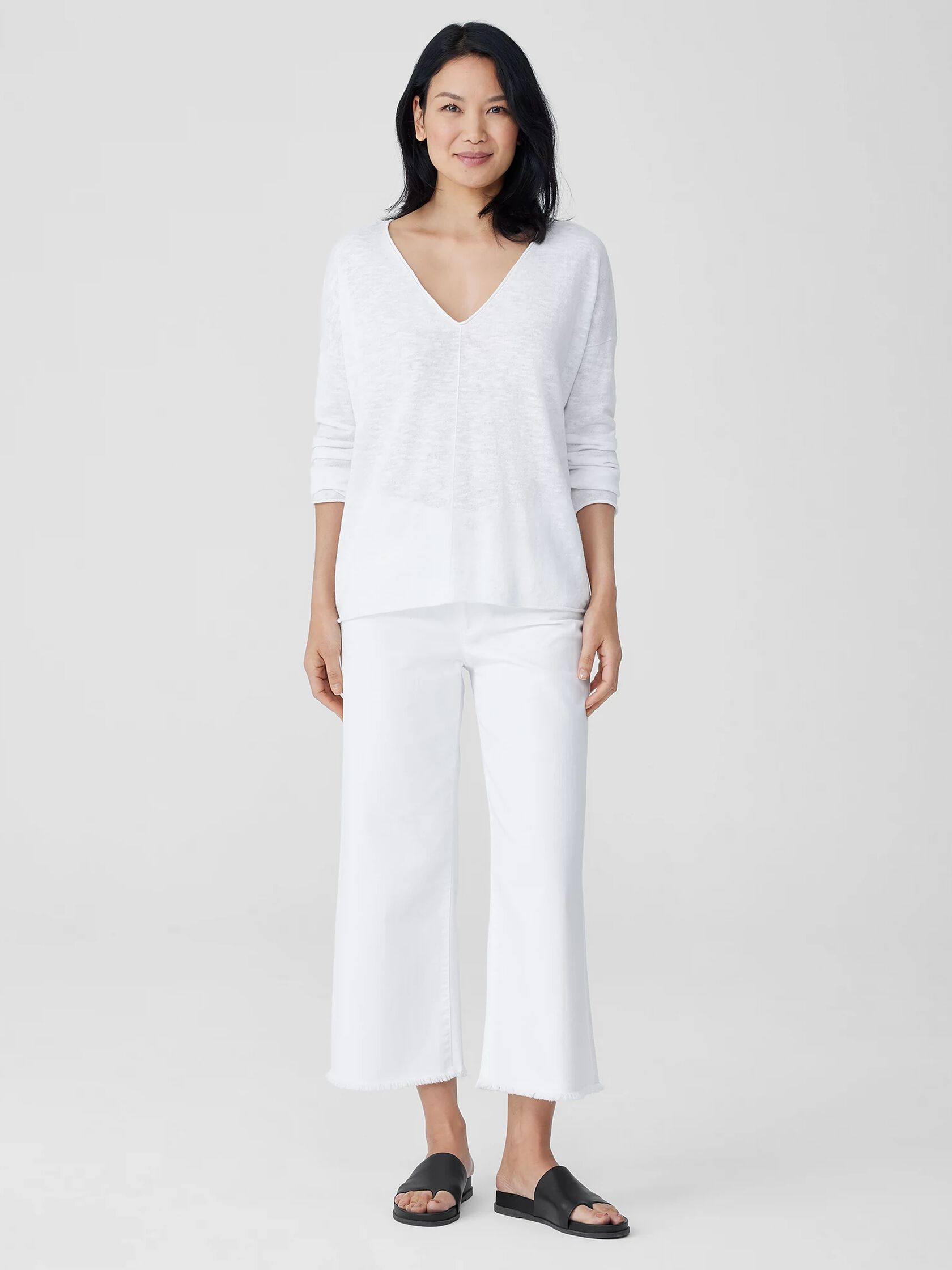 Organic Linen Cotton Slub V-Neck Top