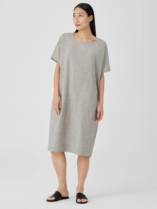 Organic Cotton Linen Ticking Stripe Dress | EILEEN FISHER Organic Cotton Linen Ticking Stripe Dress | EILEEN FISHER