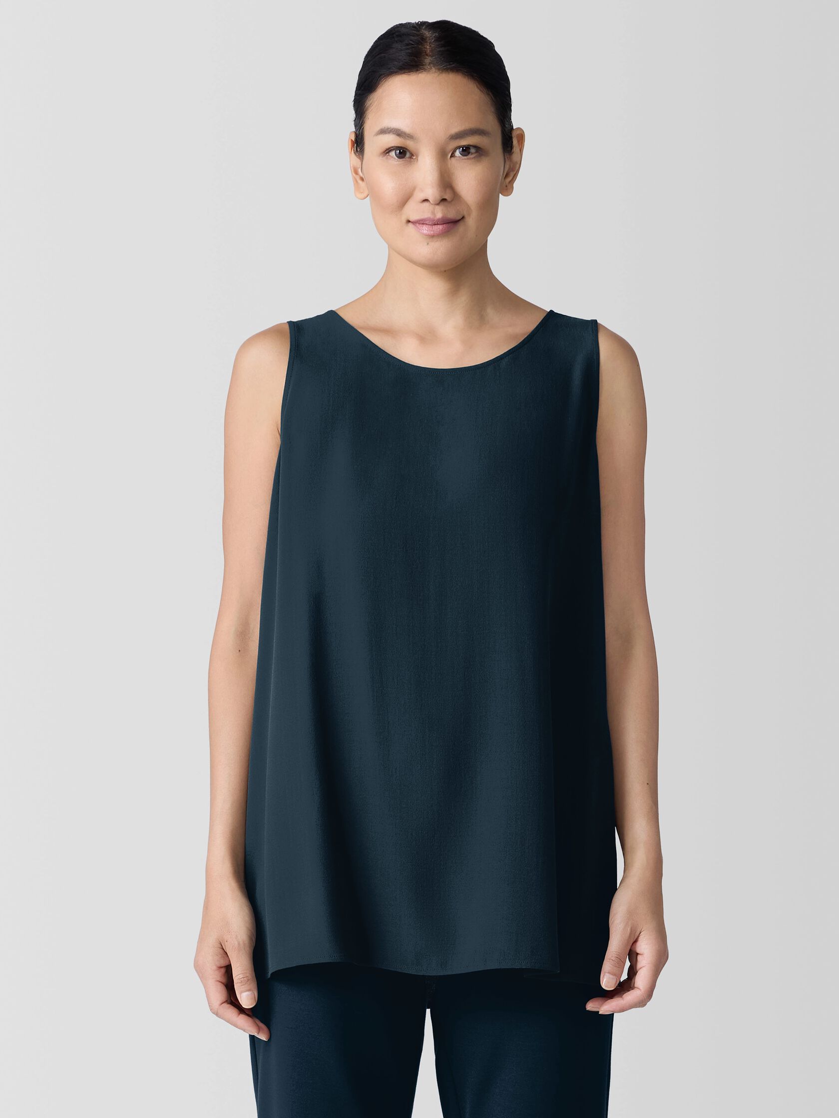 Silk Georgette Crepe Ballet Neck Long Tank