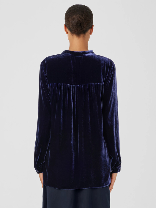 Velvet Band Collar Long Shirt