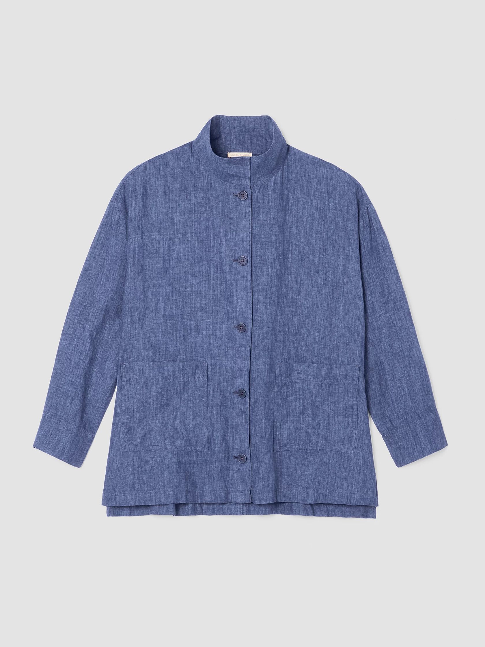 Washed Organic Linen Delave Stand Collar Jacket