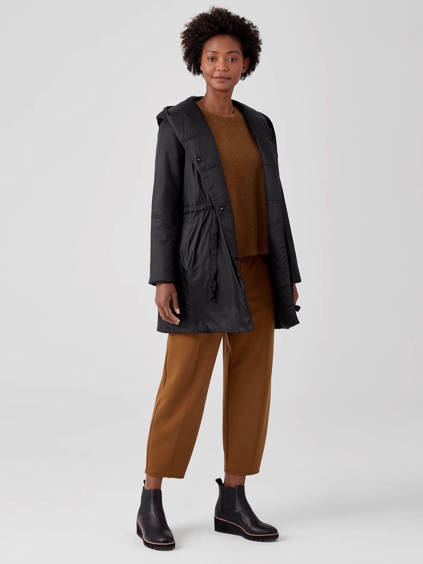 Eggshell Recycled Nylon Hooded Coat