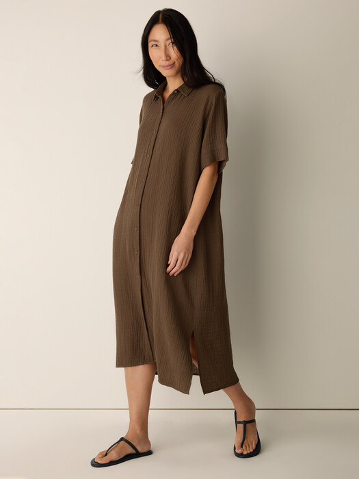 calf length shirt dress READY to Ship S size, Linen Shirt dress GRIETA, Linen Shirt Dress, Short Sleeve, Collared, Pockets, Mid-Calf Length