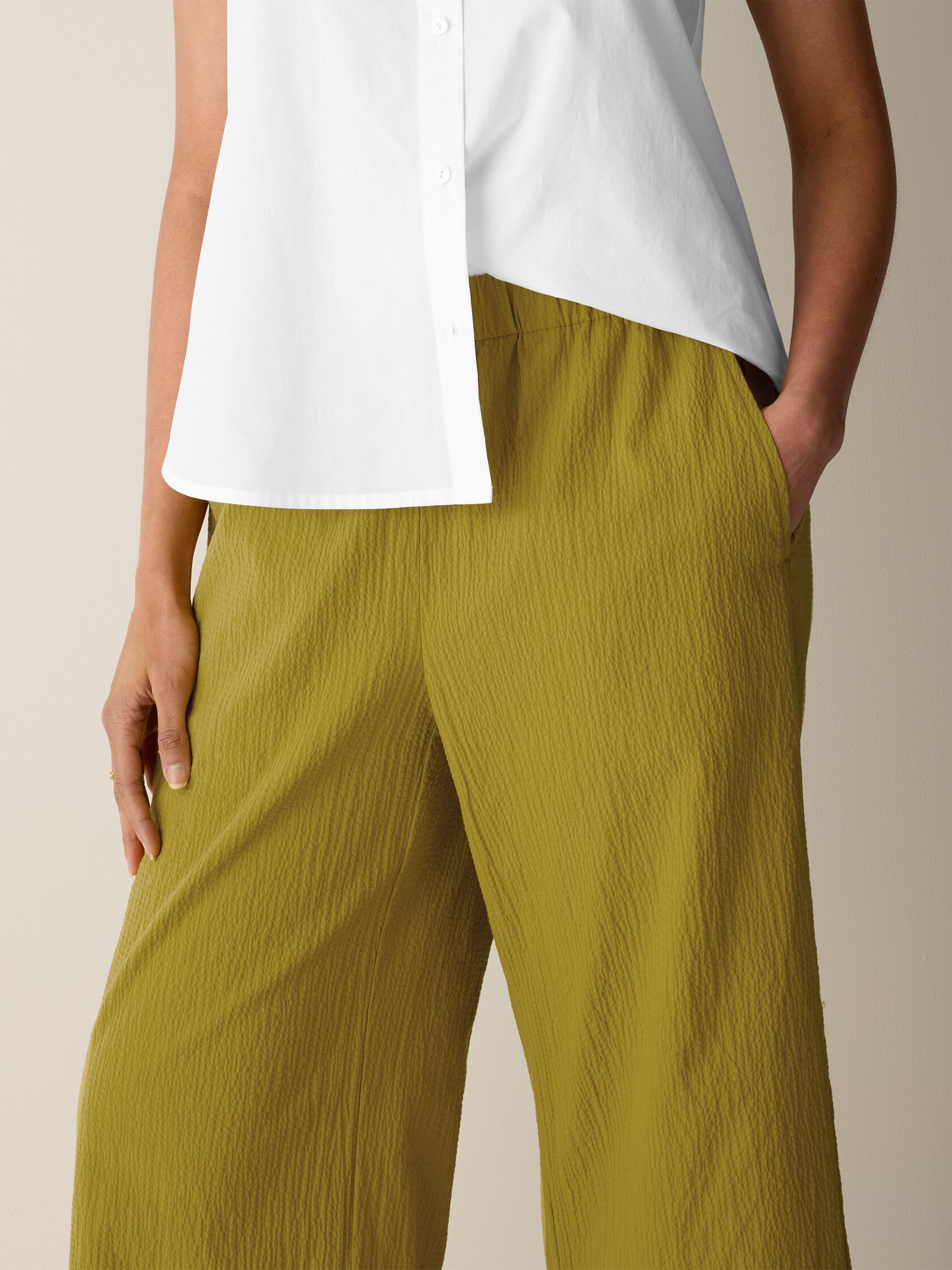 Organic Cotton Pucker Wide-Leg Pant