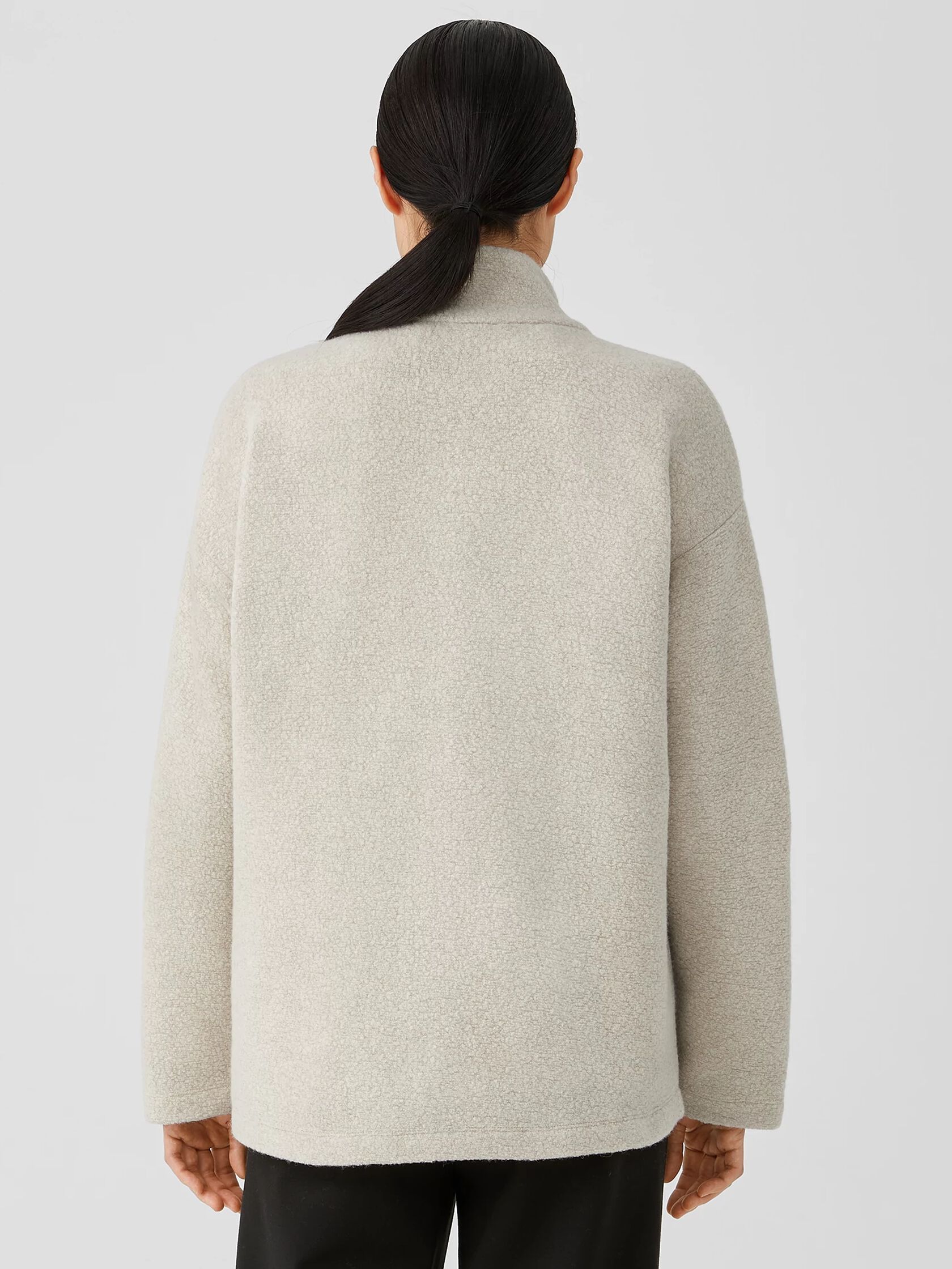 Boucle Wool Knit High Collar Jacket