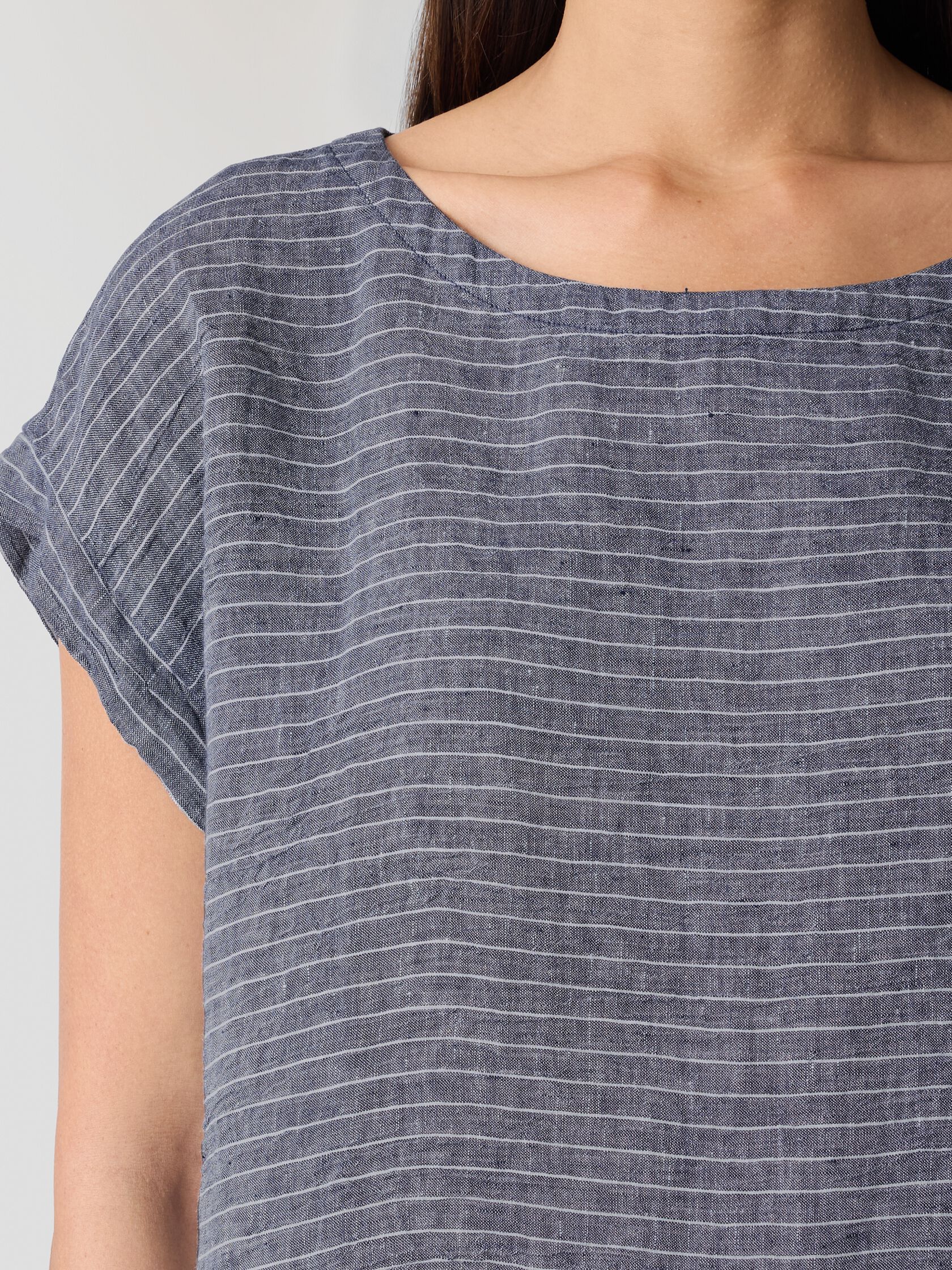 Puckered Organic Linen Ballet Neck Top