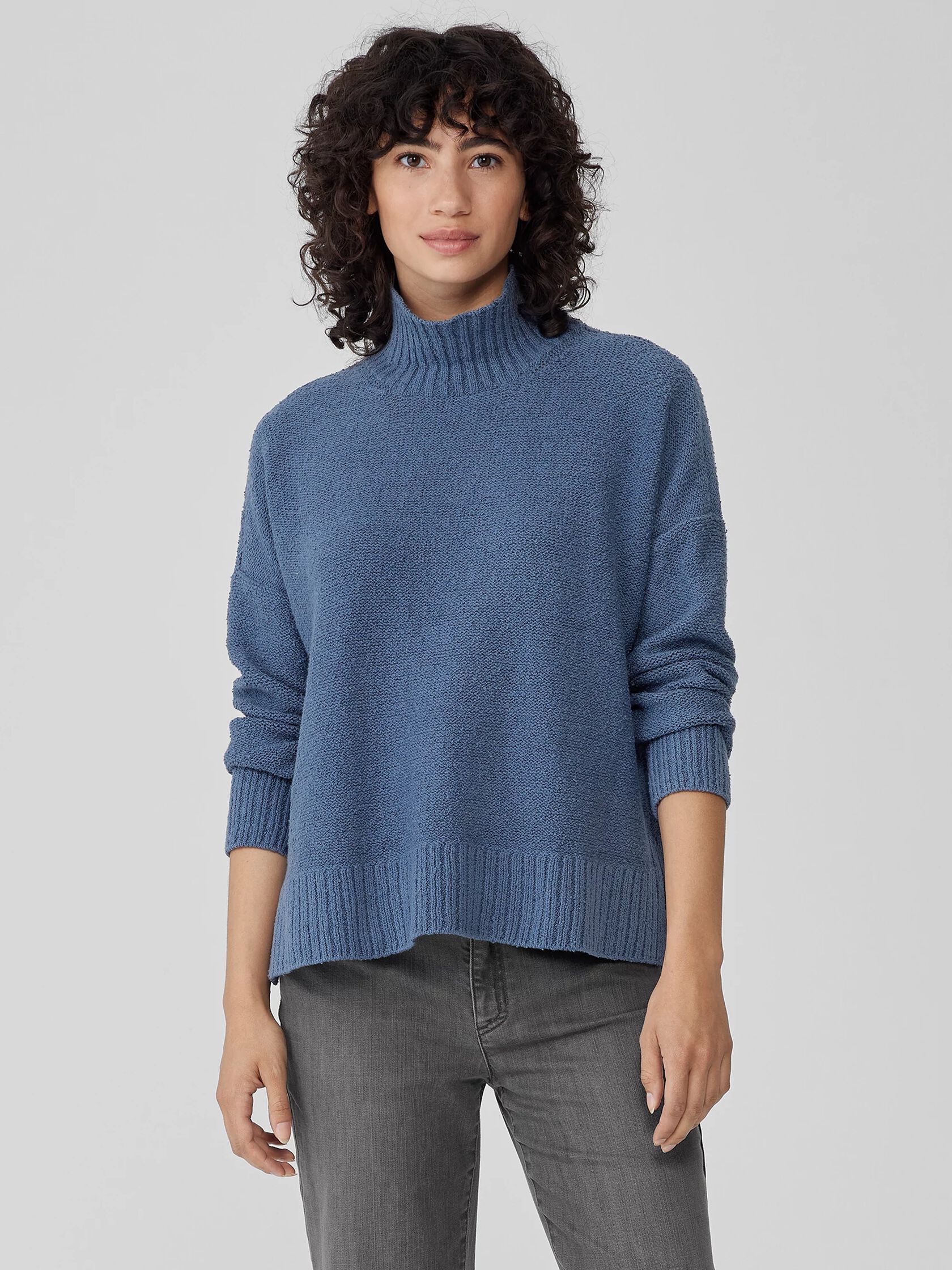 Peruvian Organic Cotton Boucle Turtleneck Box-Top