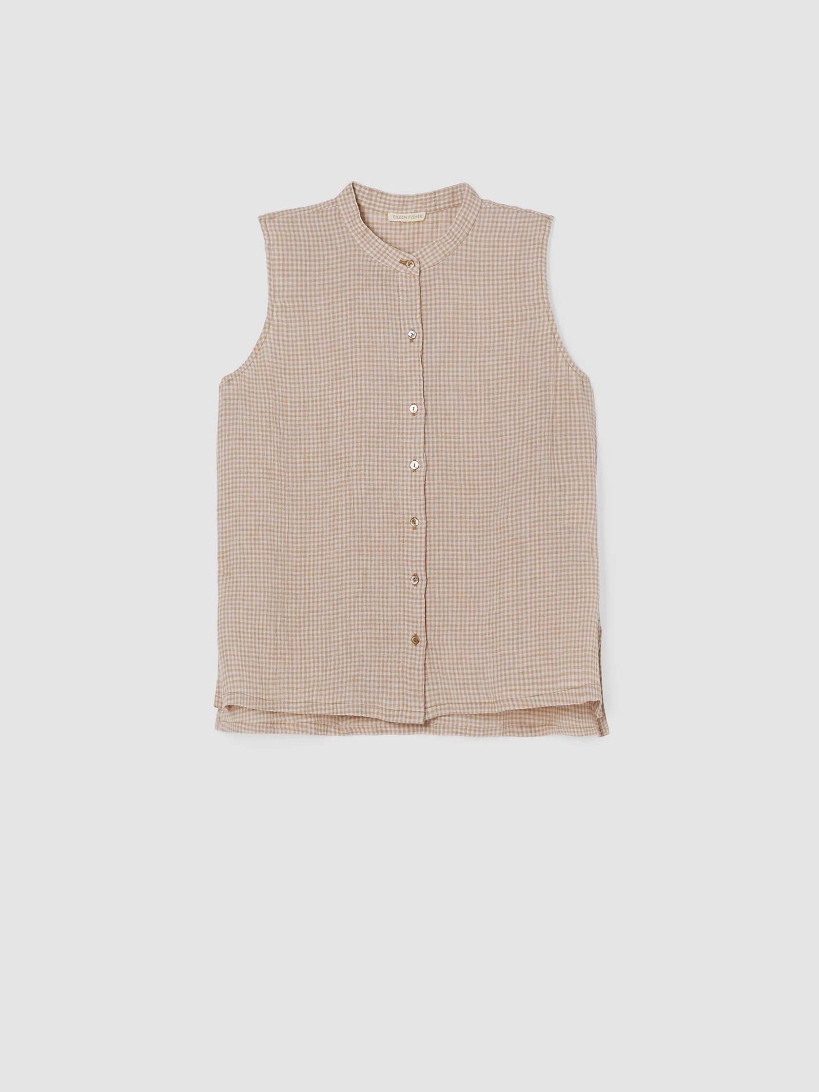 Puckered Organic Linen Sleeveless Shirt