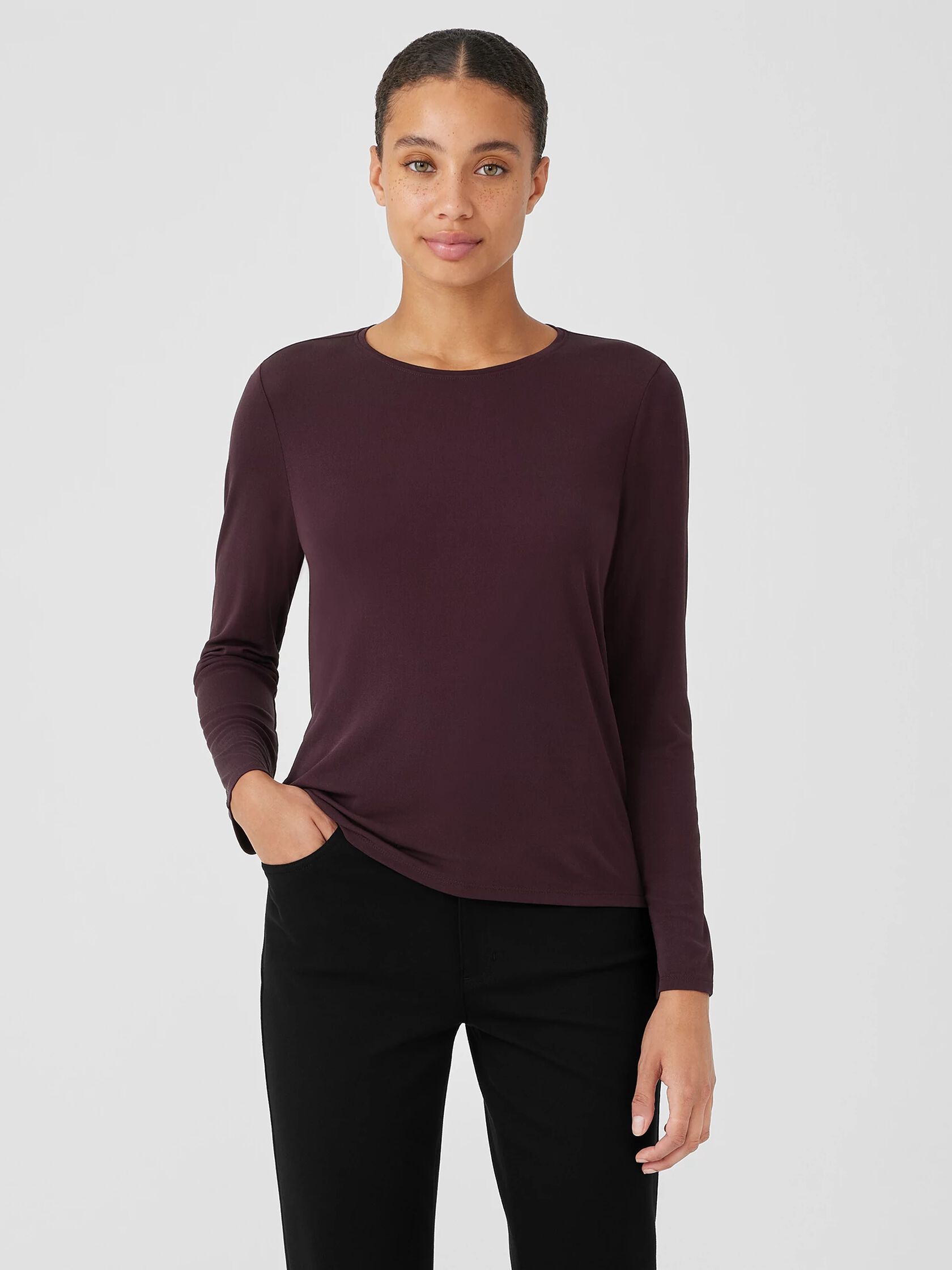 Stretch Silk Jersey Crew Neck Top