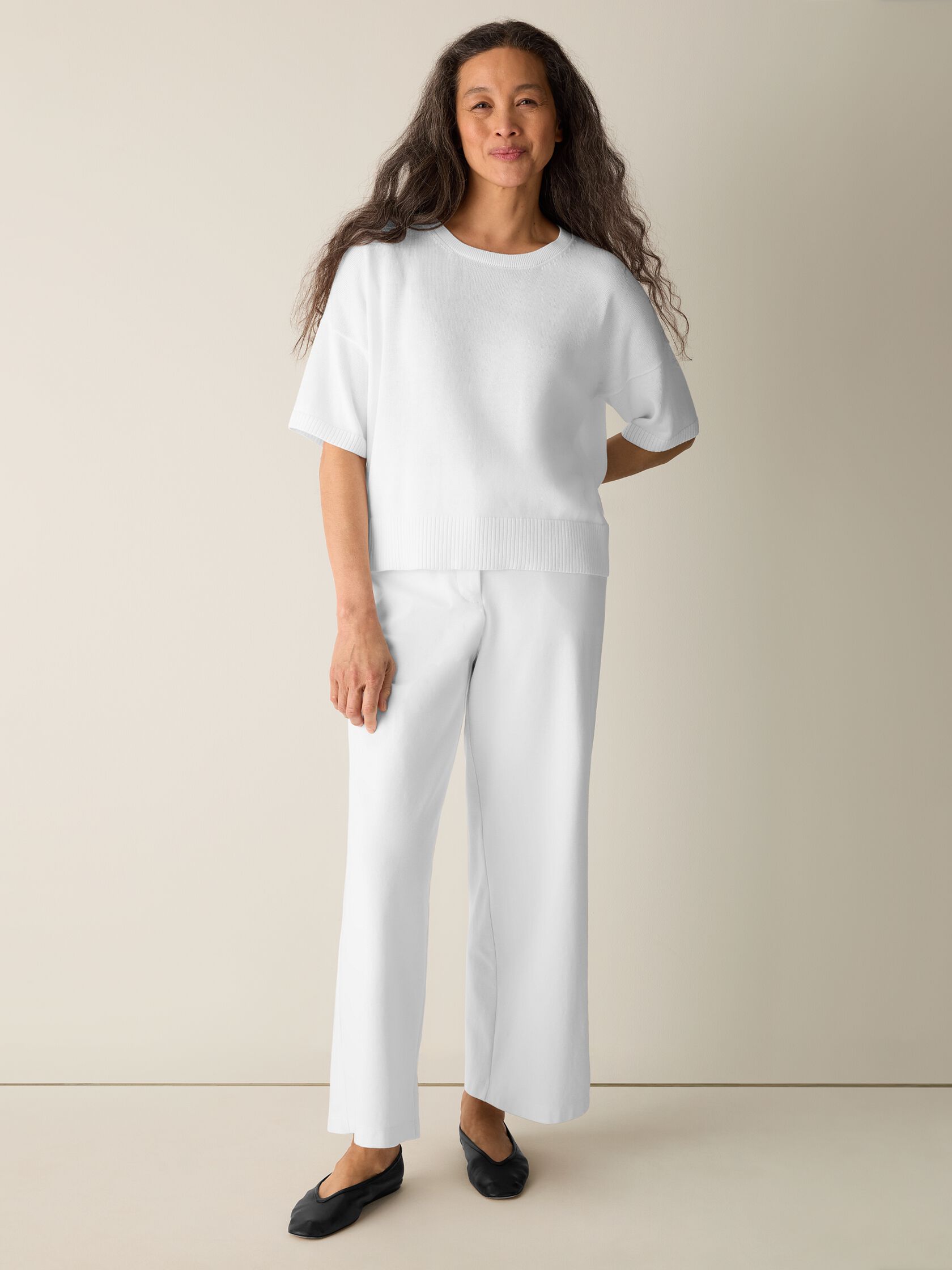 Peruvian Cotton Blend Elbow-Sleeve Top