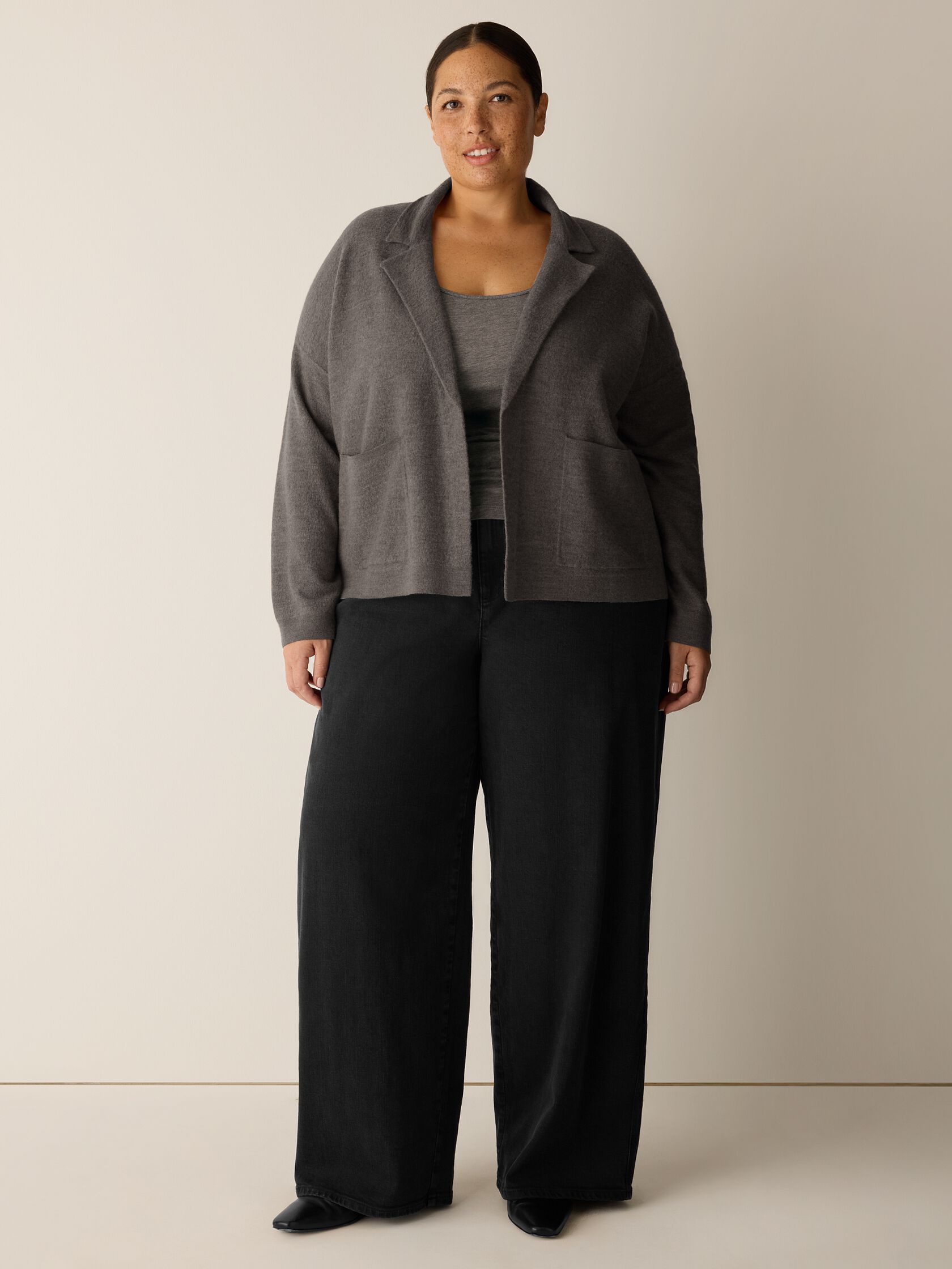 Fine Felted Wool Notch Collar Cardigan in Regenerative Wool