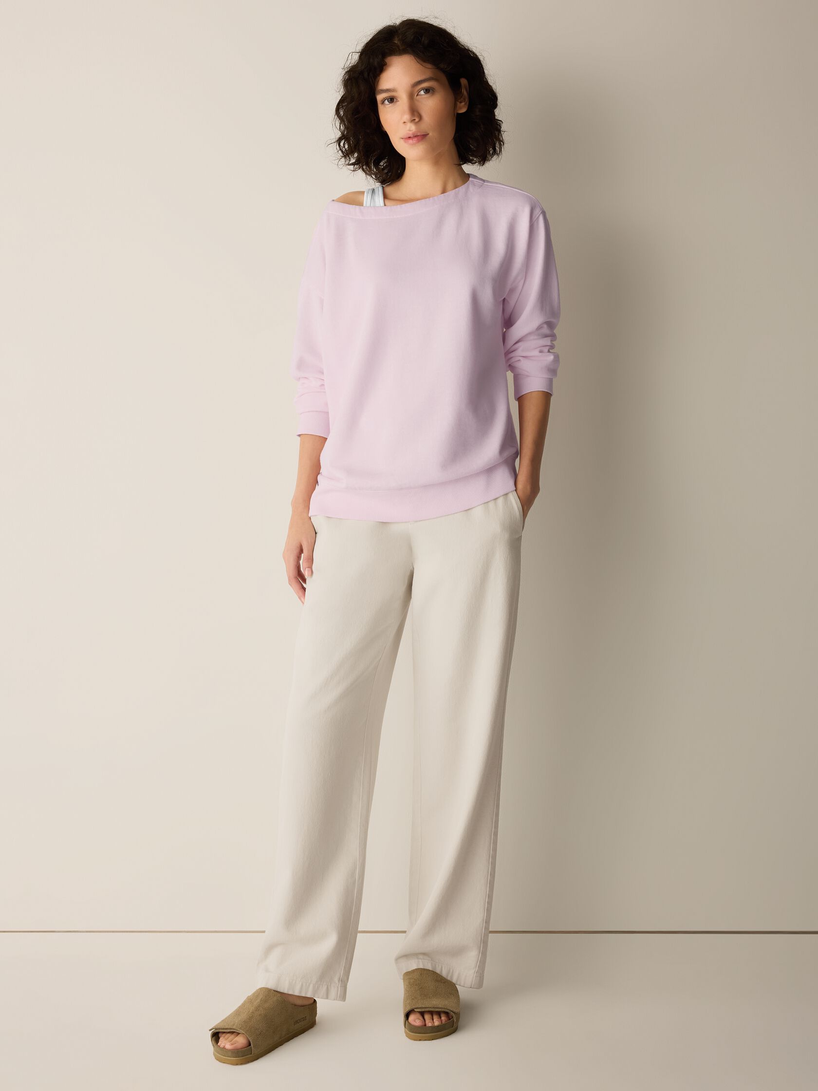 Garment-Dyed Organic Cotton Terry Bateau Neck Top
