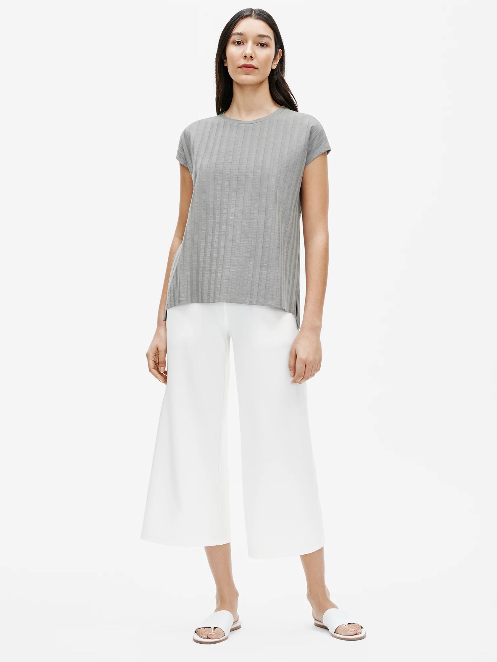 Wide Rib Stretch Crew Neck Top
