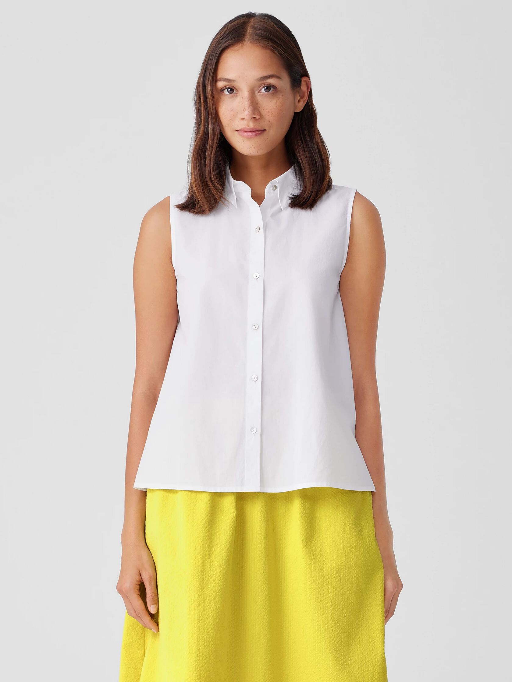 Washed Organic Cotton Poplin Sleeveless Shirt