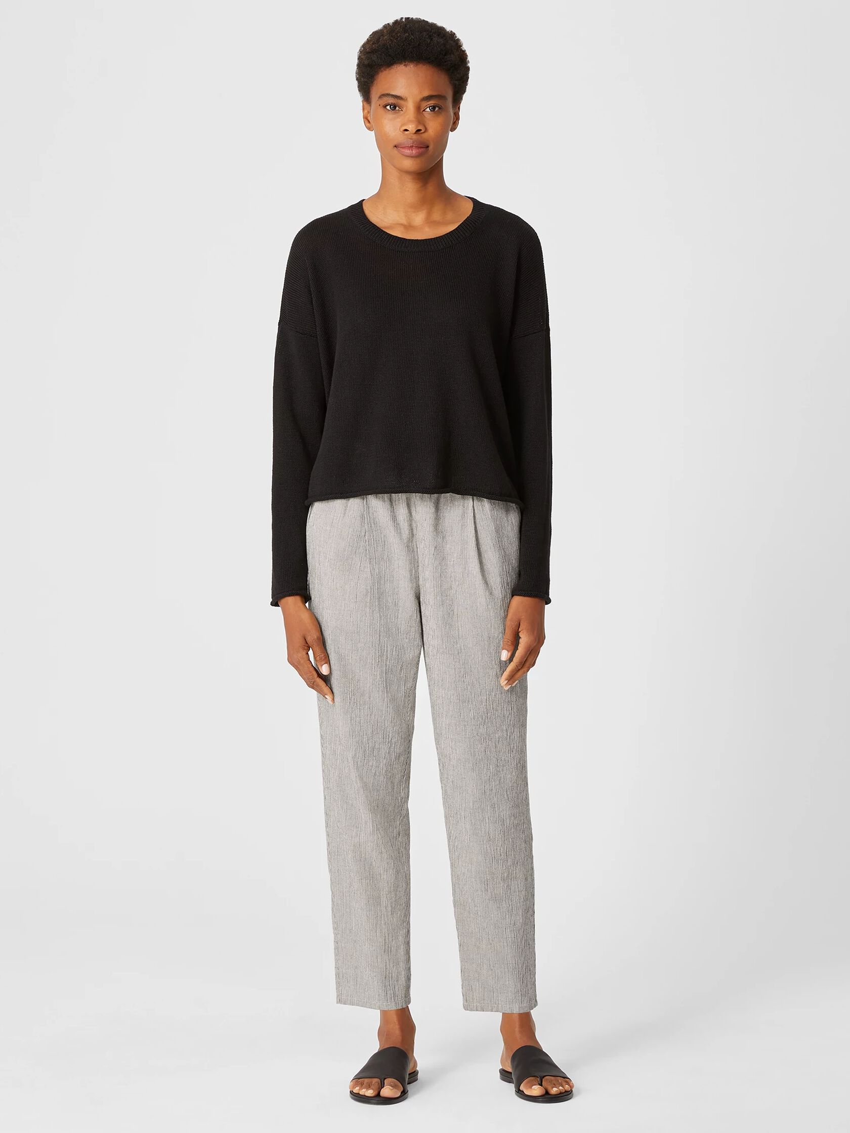 Organic Cotton Linen Ticking Stripe Pleated Pant