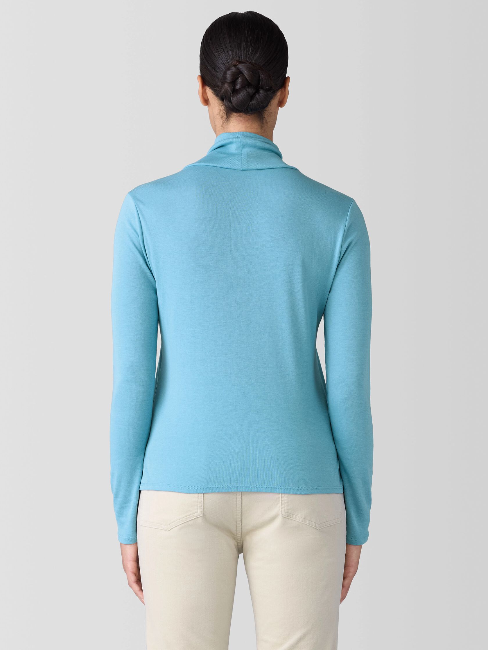 Ribbed Pima Cotton Blend Turtleneck Top