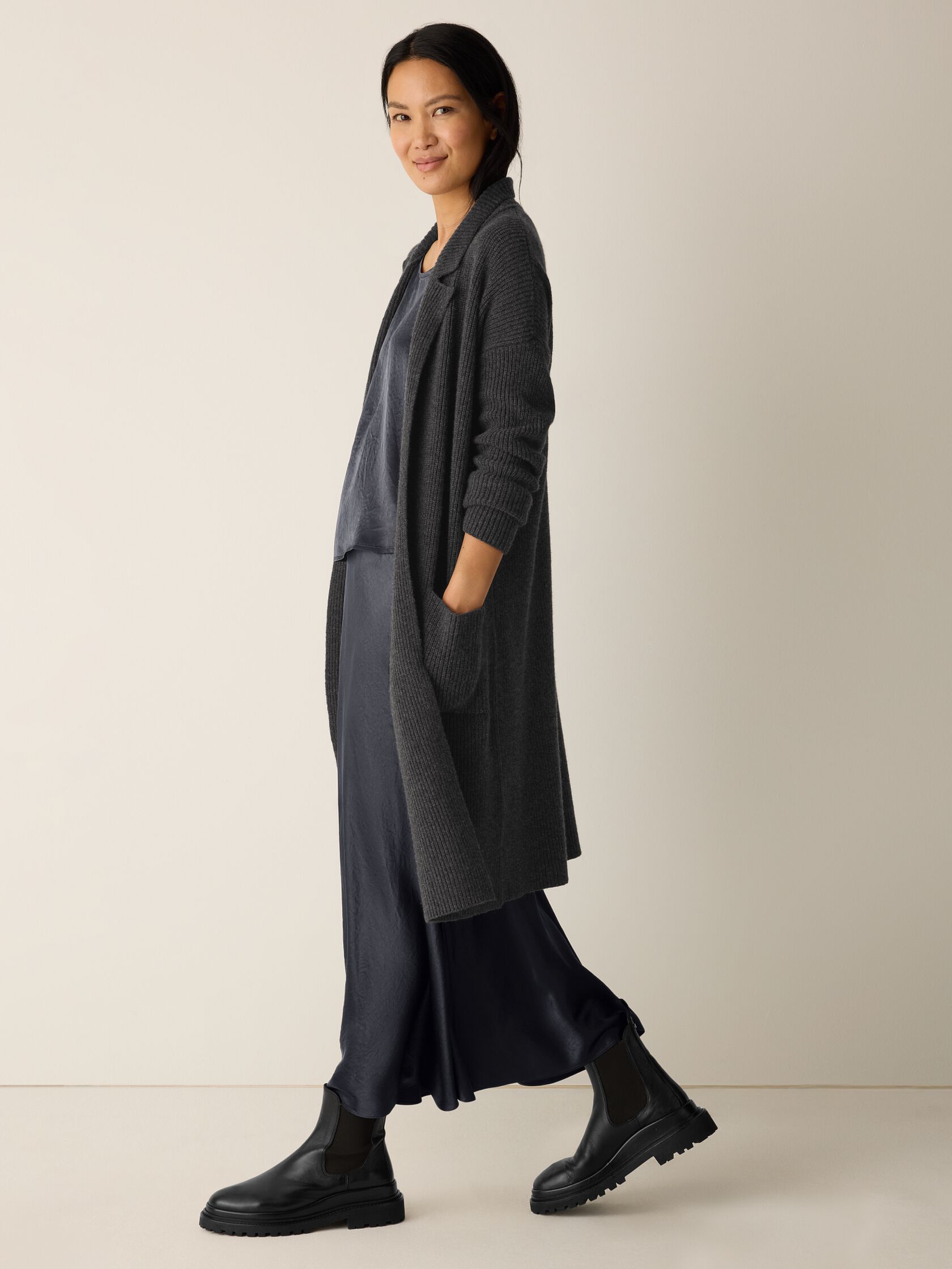 Recycled Wool Cashmere Notch Collar Cardigan