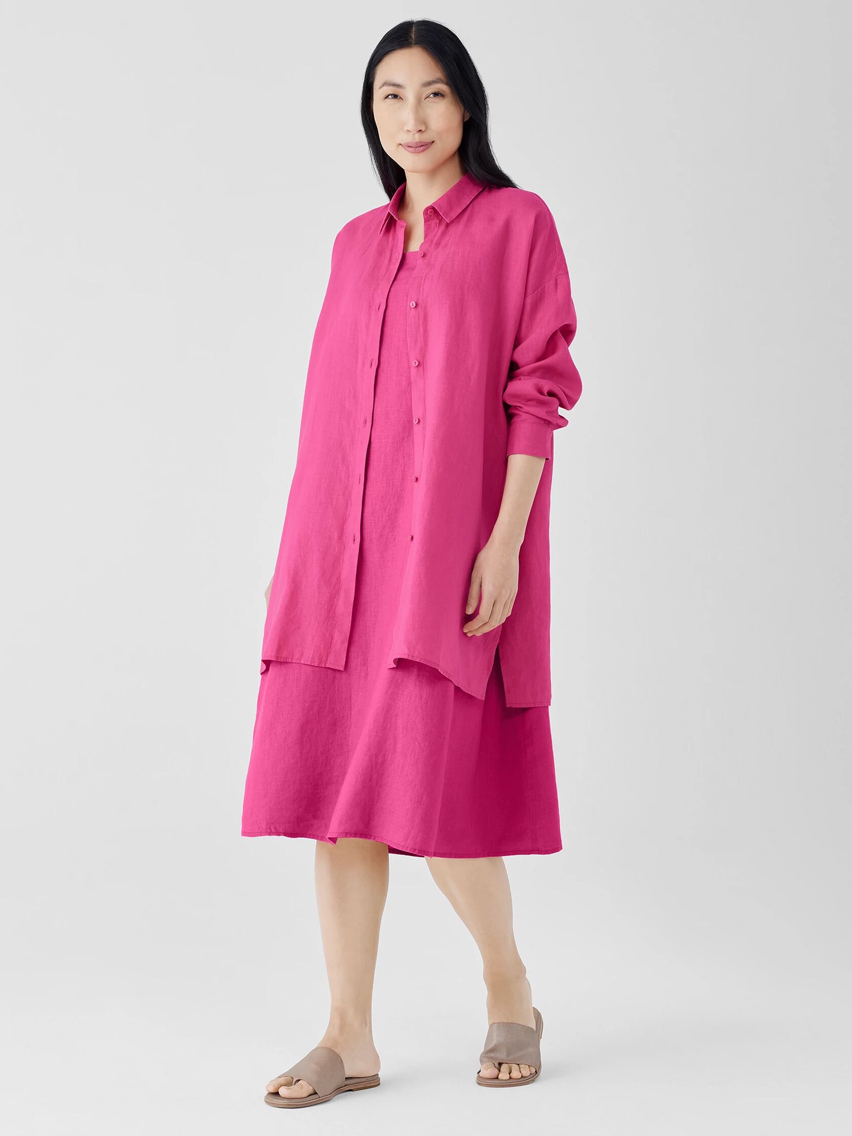 Organic Handkerchief Linen Classic Collar Long Shirt