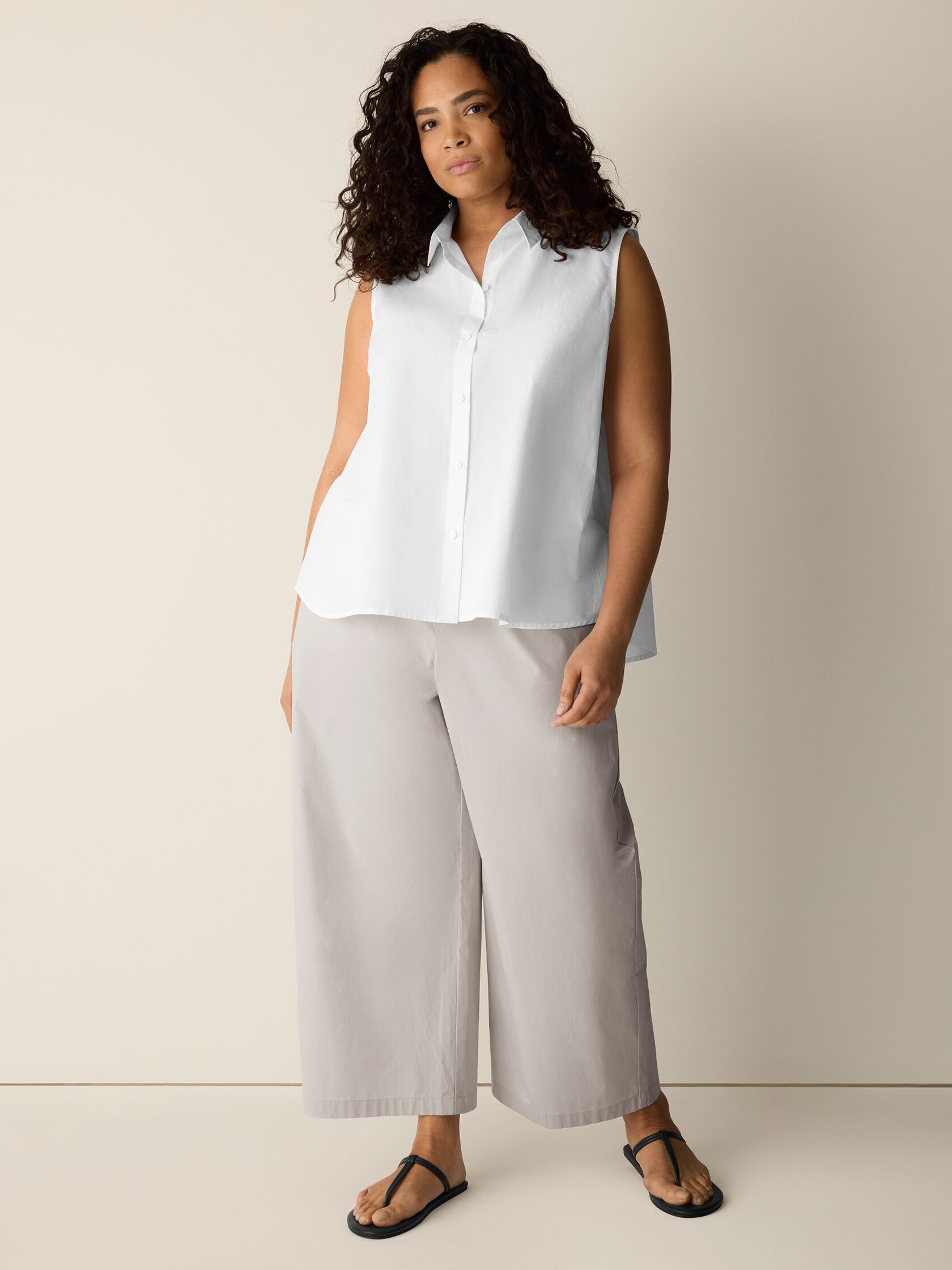 Organic Cotton Poplin Classic Collar Sleeveless Shirt